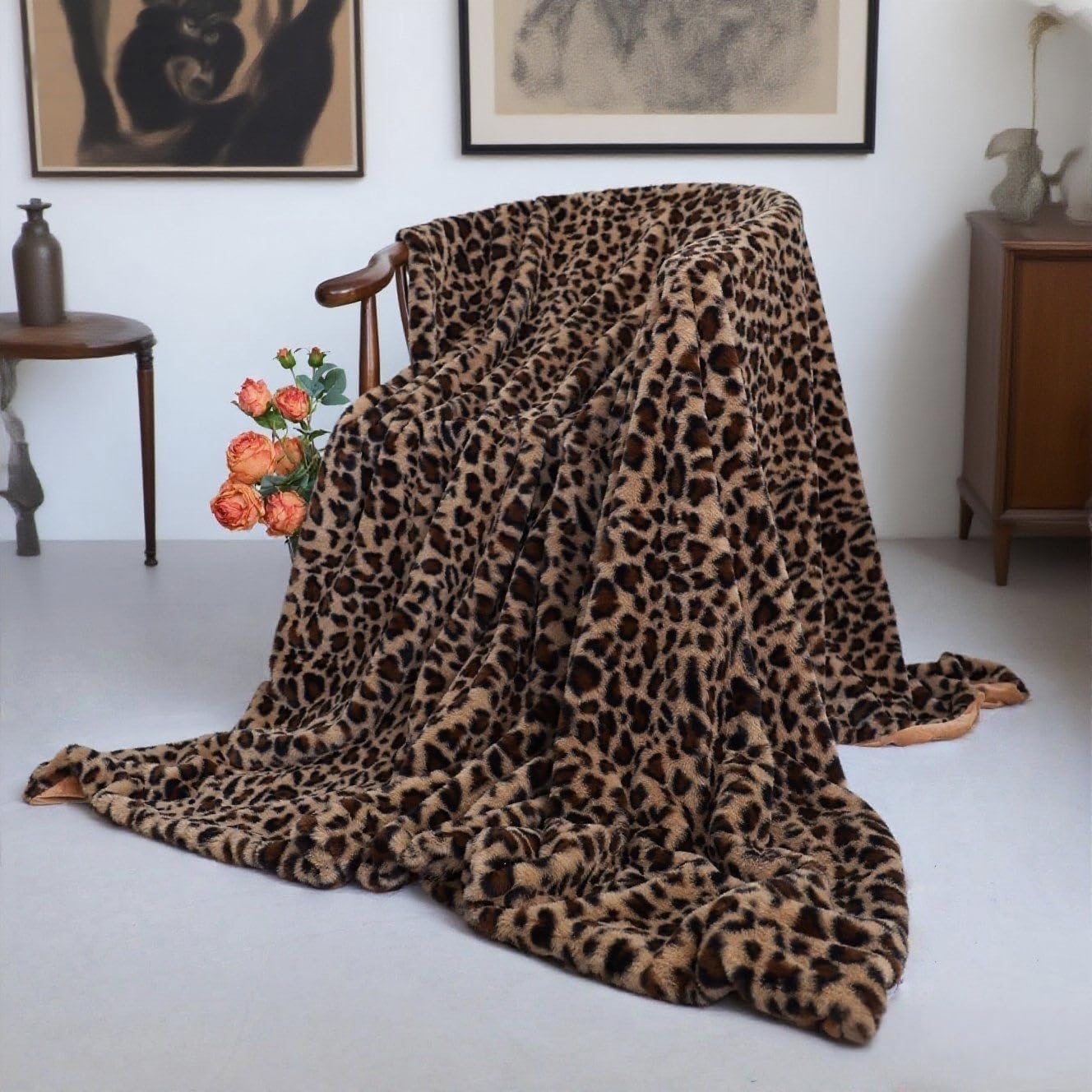 Photo 1 of MYRU Leopard Faux Fur Throw Blanket