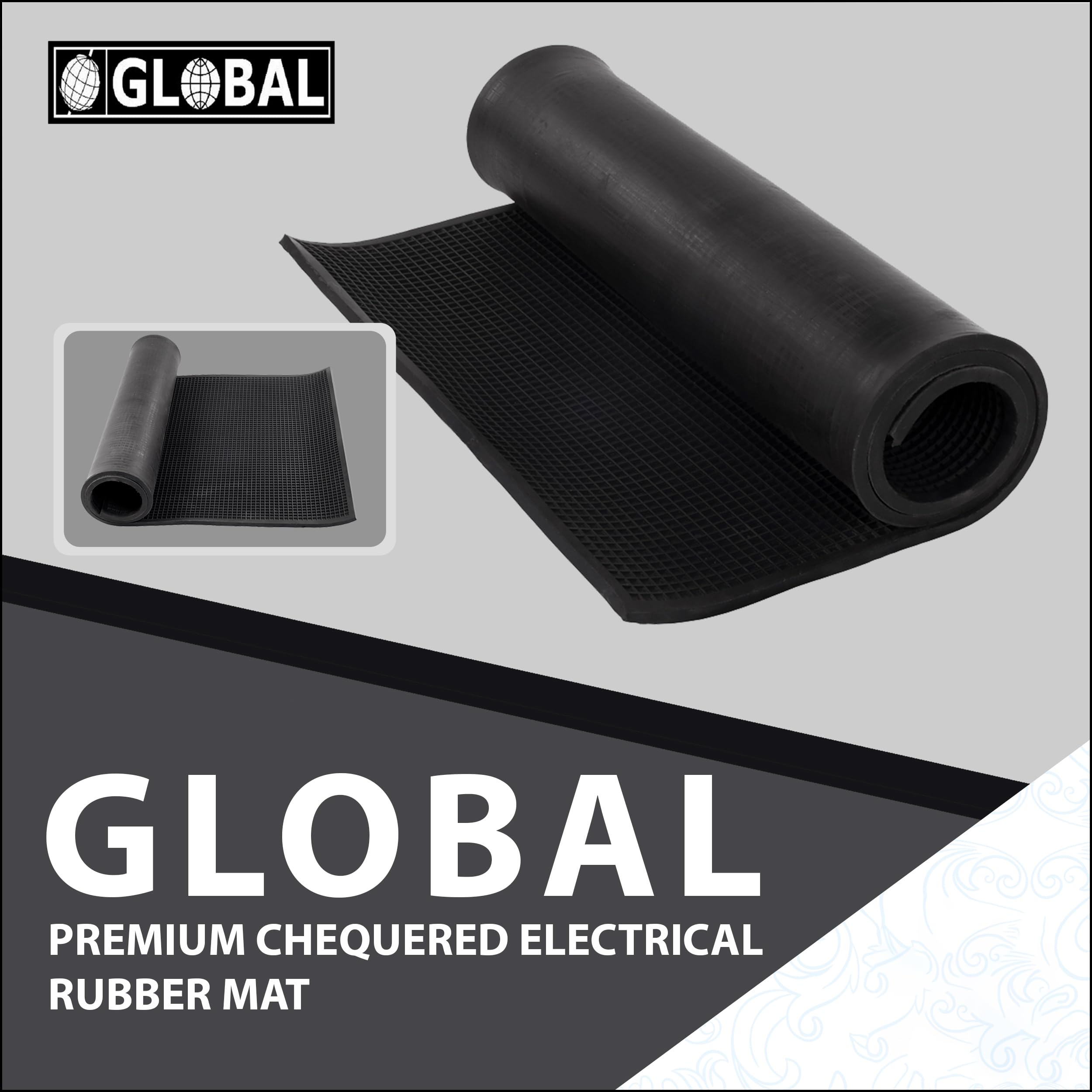 GLOBAL PREMIUM Chequered Electrical Rubber Mats, Thickness 6mm (Black, 1 Mtr X 2 Mtr) - 1 Pc/Insulating Rubber Mat, Anti – Skid, Shock Proof, Insulation Rubber Mat - Image 2 thumbnail