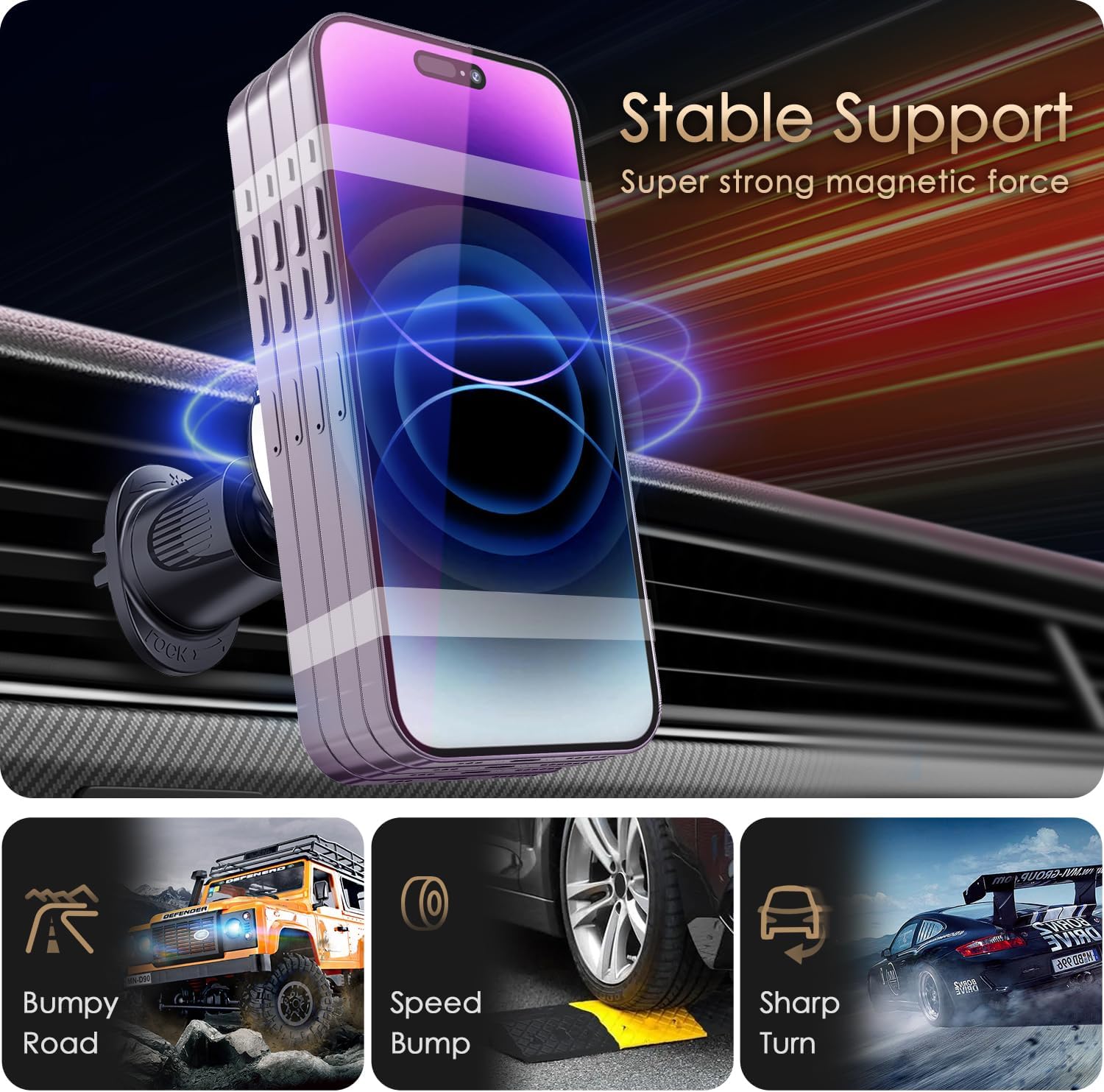 Magnetic Car Mount Air Vent Cell Phone Holder, Universal Vehicle Dash Dashboard Ac Airvent Cellphone Magic Stand with Clip Hook, for iPhone 16 15 Samsung Lenovo Google etc - Image 7