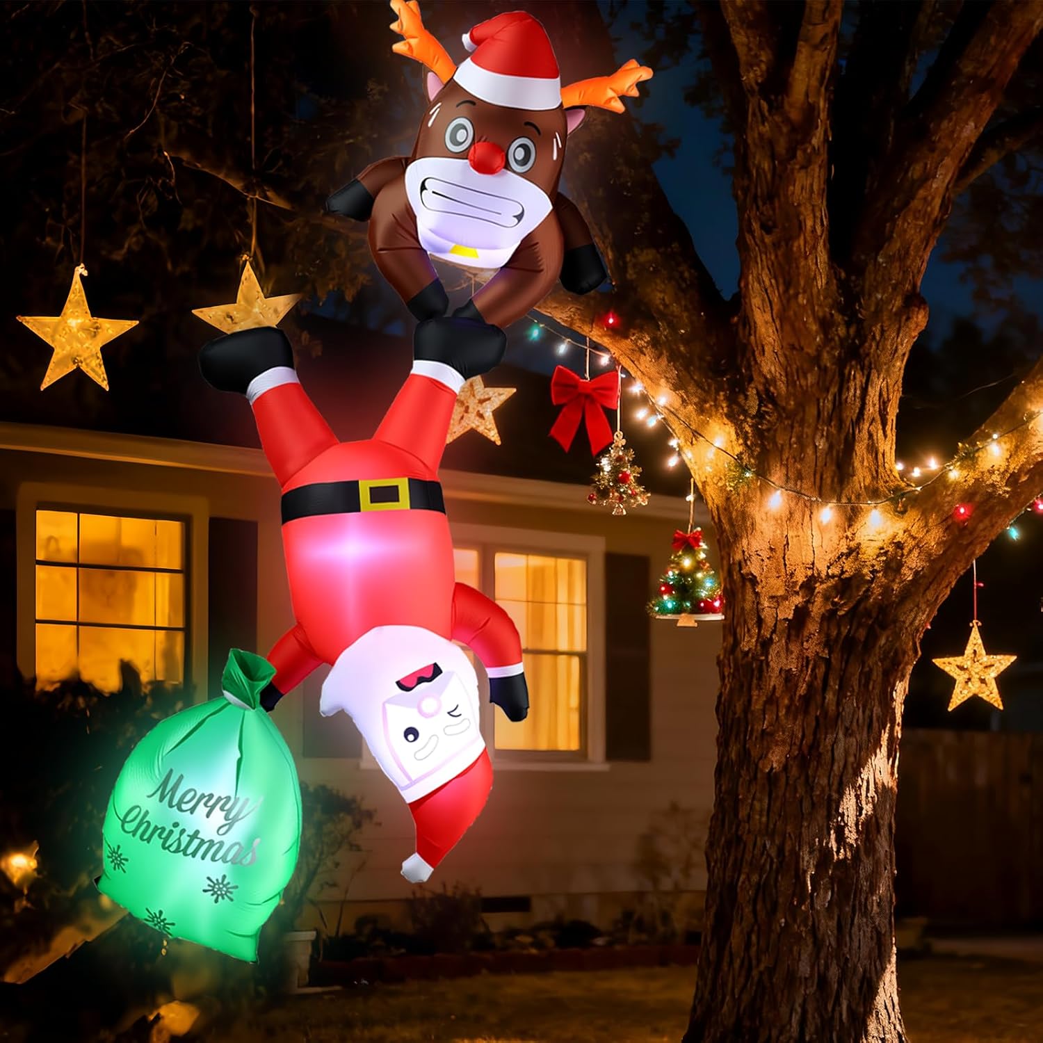 8FT Hanging Inflatable Christmas Decoration 2026 Climbing Santa Claus Decor with Built-in LED Lights Blow Up Outdoor Christmas Decorations for Roof Window Yard Xmas Party Indoor Outside Decor