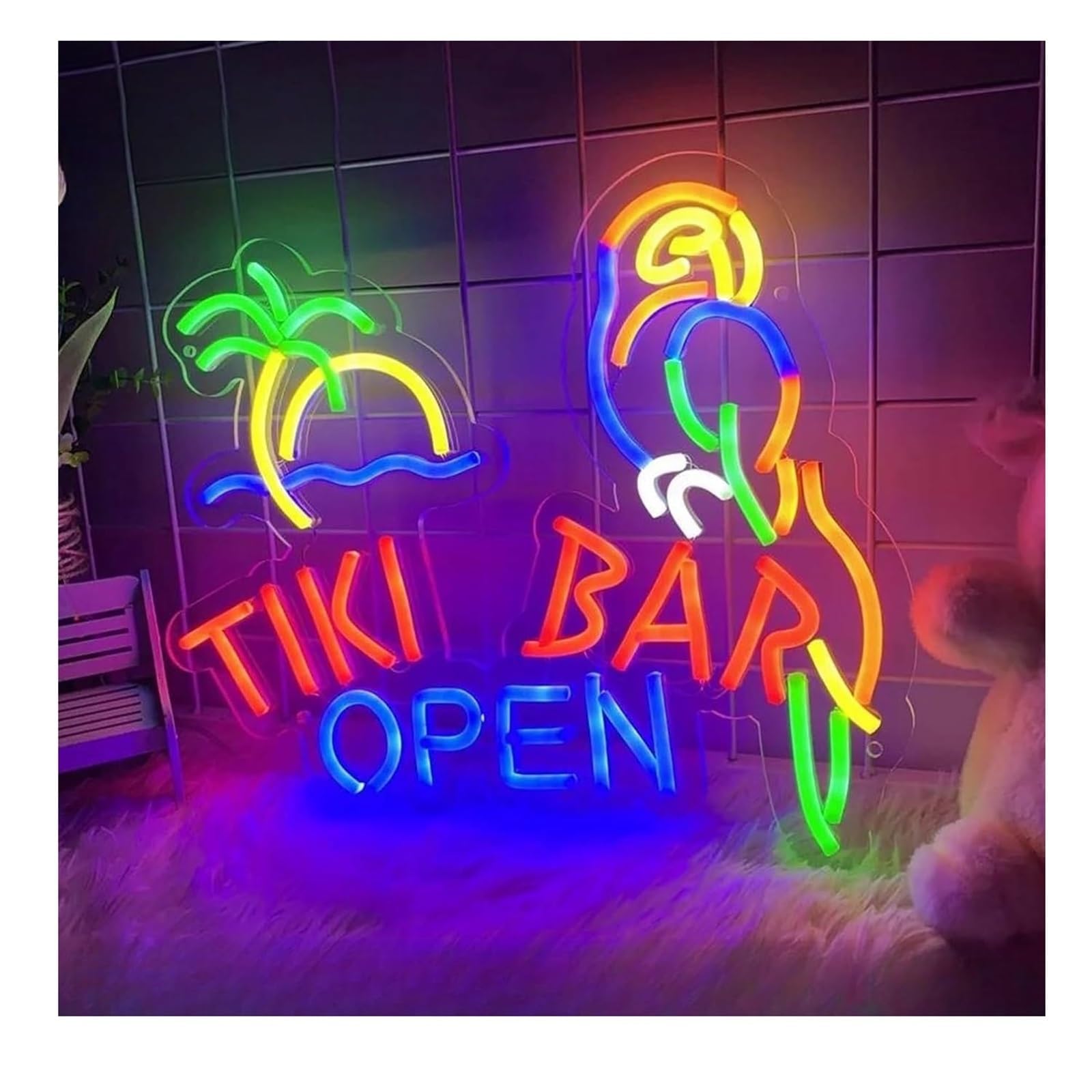 Aextroi neon Lights Sign Neon Sign Tiki Bar Open for Seaside Party, Hanging Wall Decoration