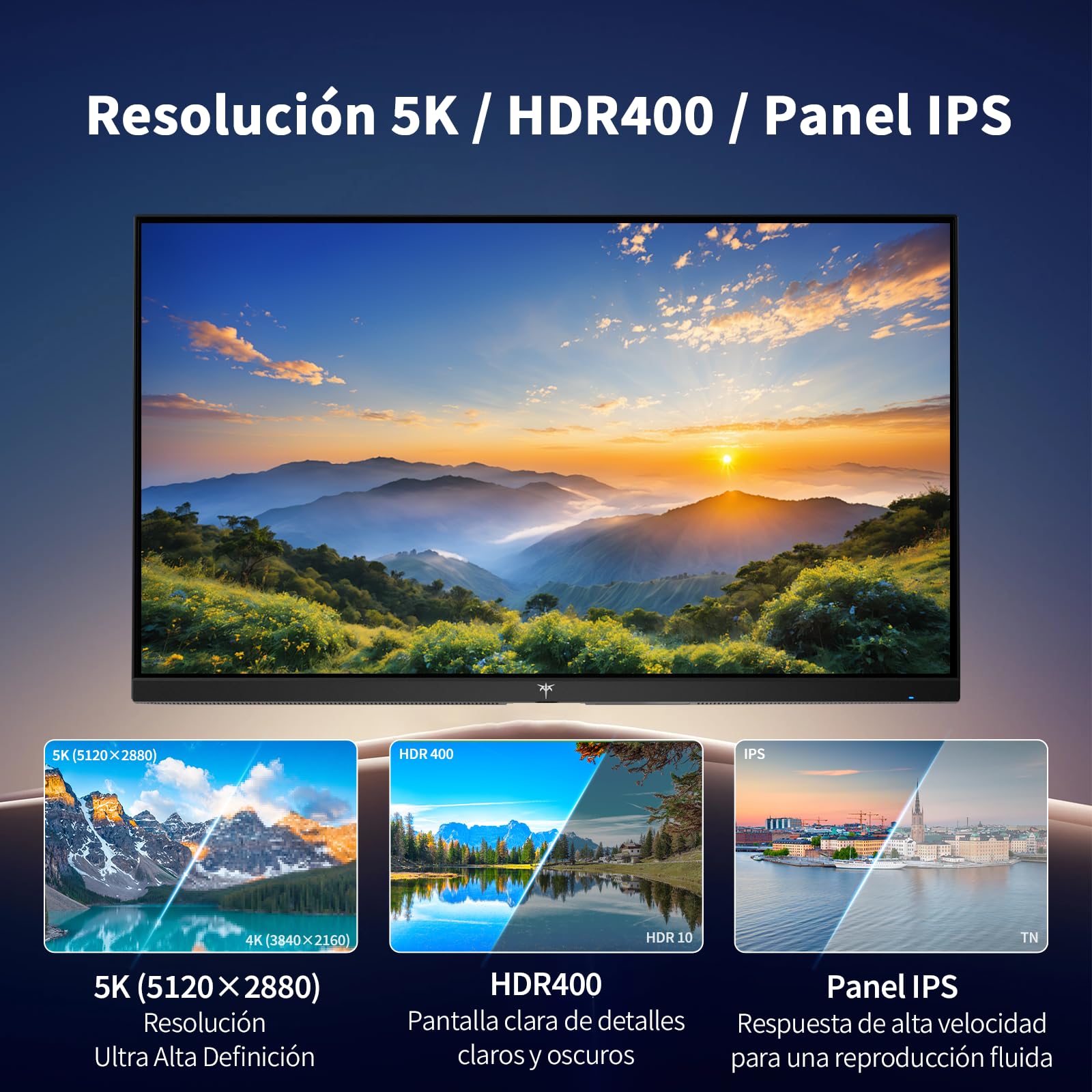 KTC Monitor 5K 27 Pulgadas | Modo Dual 5K (5120x2880) @60Hz / 2K@160Hz | 99% DCI-P3, 100% sRGB, ΔE＜2 | 1 x USB C de función Completa, 2 x USB A 3.0 | HDR400 | Compatible con Mac Mini
