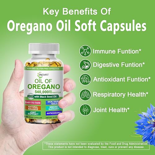 Miniatura 2 de Aceite de cápsulas blandas de orégano, aceite orgánico de orégano con aceite de semilla negra para apoyo inmunológico, salud digestiva a base de