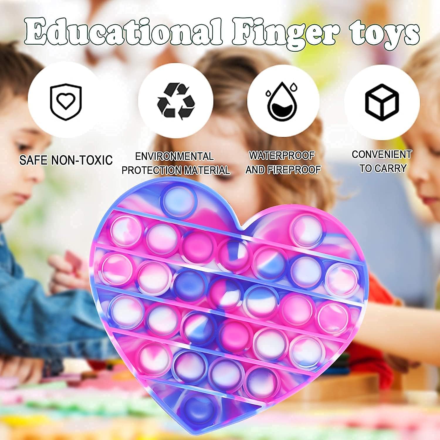 Fidget Toy Cheap Push Pop Fidget Toy, Push Pop Bubble Sensory Fidget Toy Silicone Pop Bubble Sensory Silicone Toy, Stress Reliever (Blue/Pink/White Tie Dye-Heart)