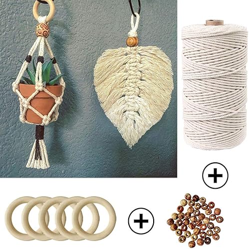 Miniatura 4 de Kit de macramé de 169 piezas para principiantes de 0.118 in x 220 yardas, de algodón natural, para colgar en la pared, los mejores suministros de