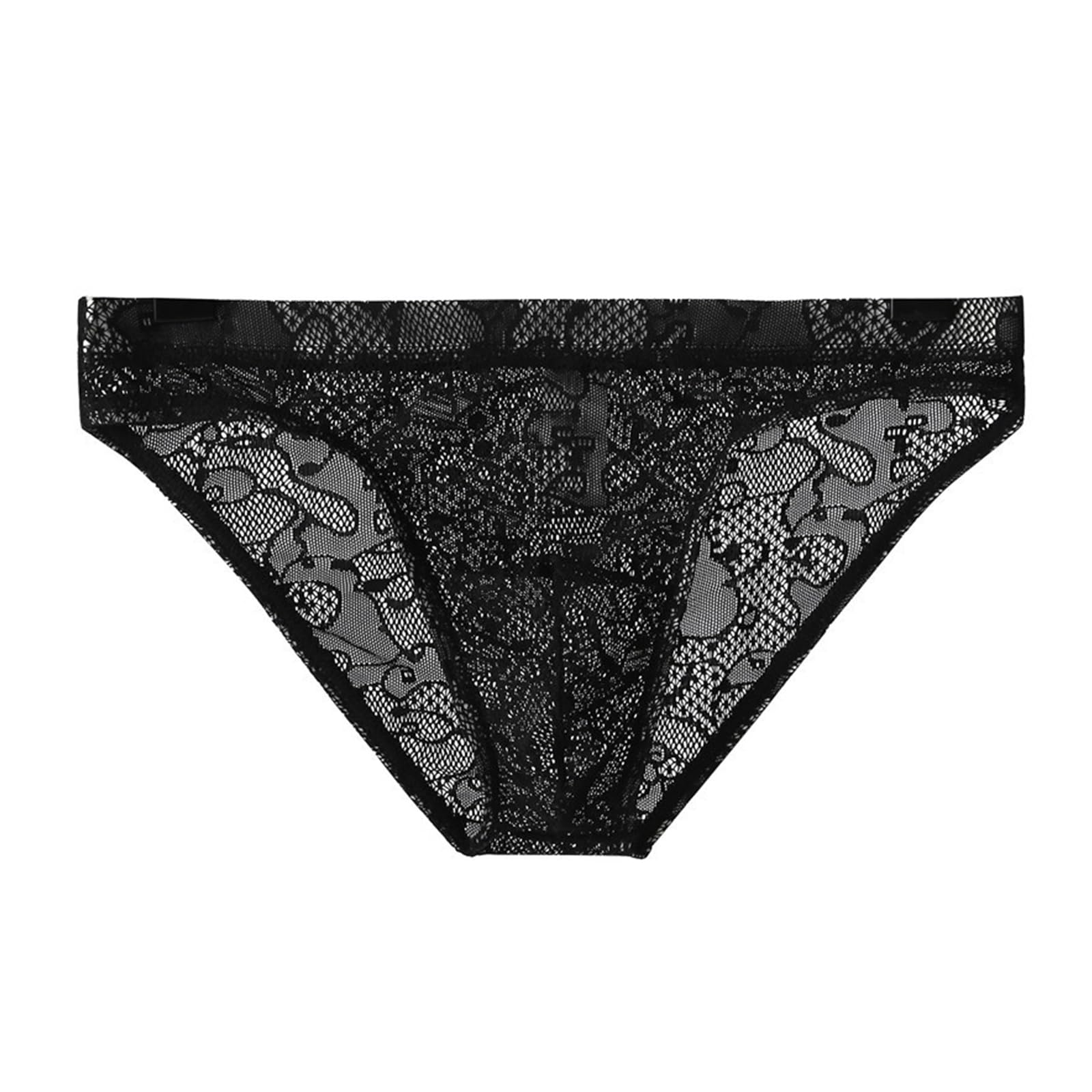 Evankin Men's Black Brief Underwear Sexy Lace See Through Underpants Low Waisted Ice Silk Breathable Underwear（-Xs）