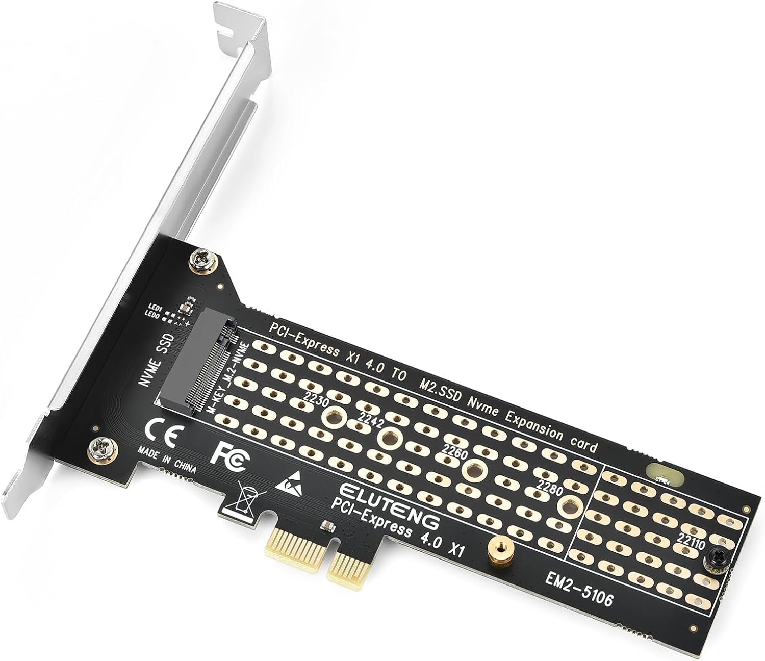 ELUTENG M.2 NVME zu PCIe 4.0 Adapter mit Blende, NVME SSD auf PCIe X1 Konvertierungsadapter für 2280/2260/2242/2230/22110 M.2 NVMe SSD