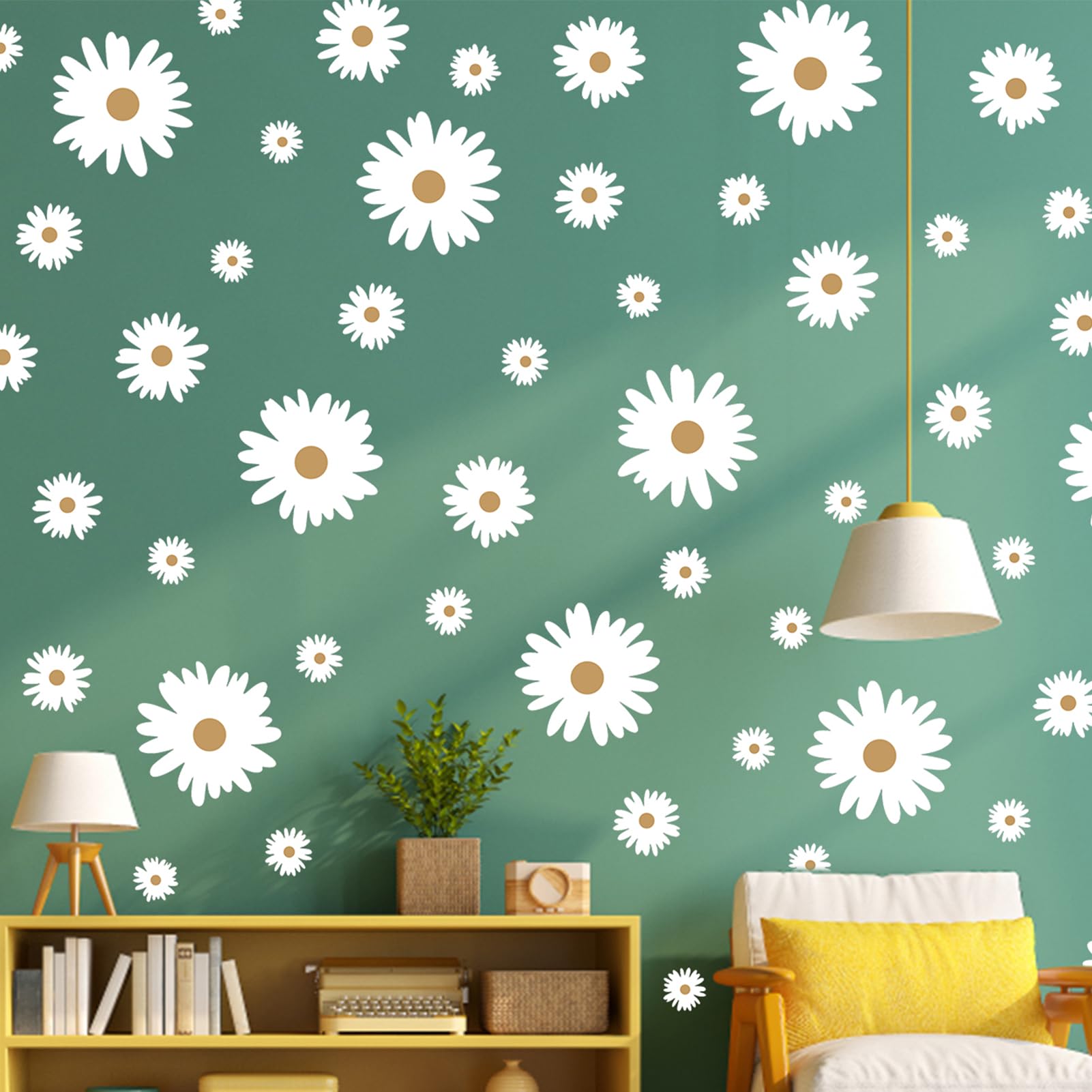 Mity rain 30 PCS Daisy Wall Decal, White Daisy Flowers Decor for Room/Car/Party Decorations, Removable Daisy Stickers Stick on Everywhere Without Residue