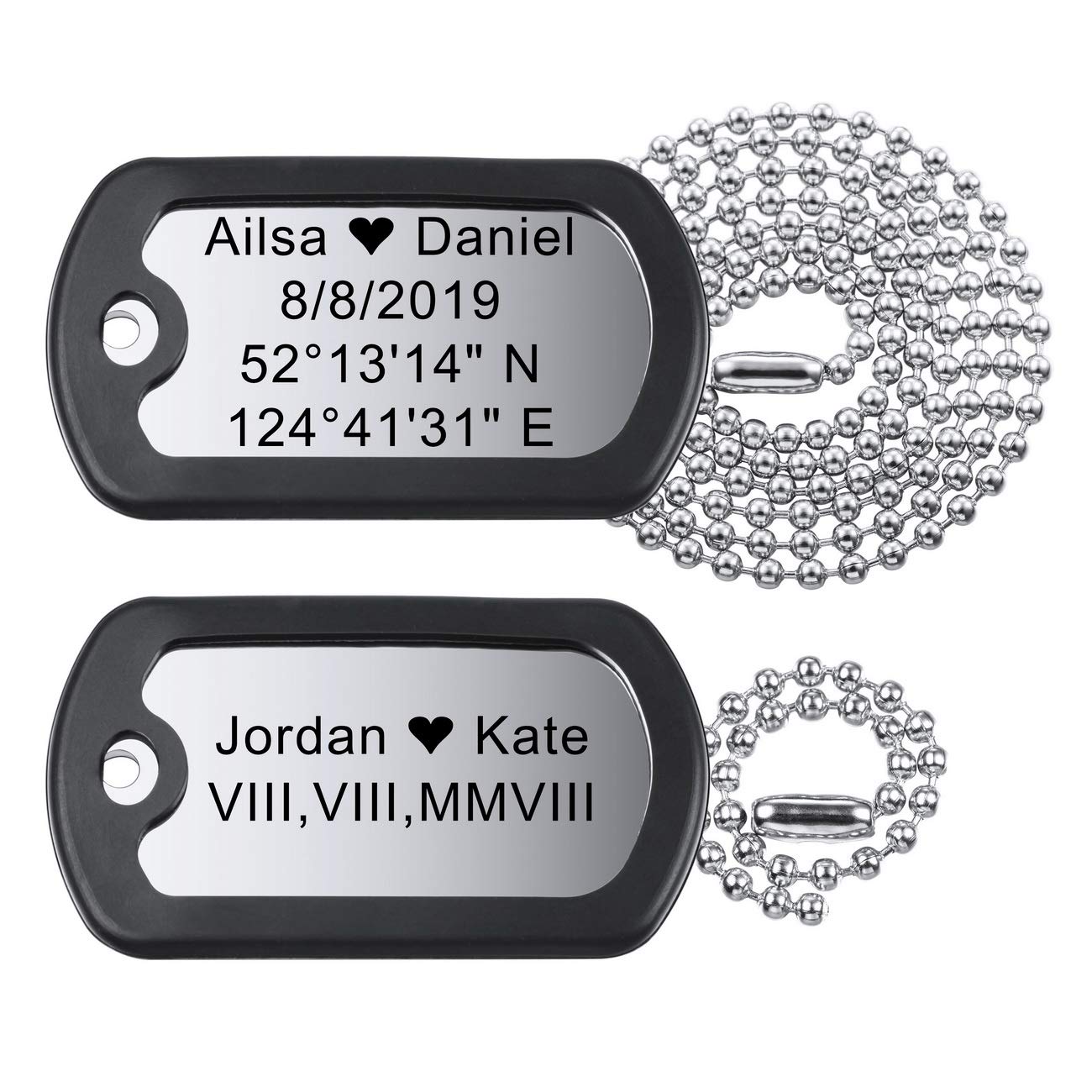 MeMeDIYCollar Etiqueta De Perro Personalizada Grabado Nombre Colgante para Hombres Mujeres Regalos San Valentín Acero Inoxidable del Ejército, Paquete con Silenciador Negro Y Cadena De 23 Pulgadas