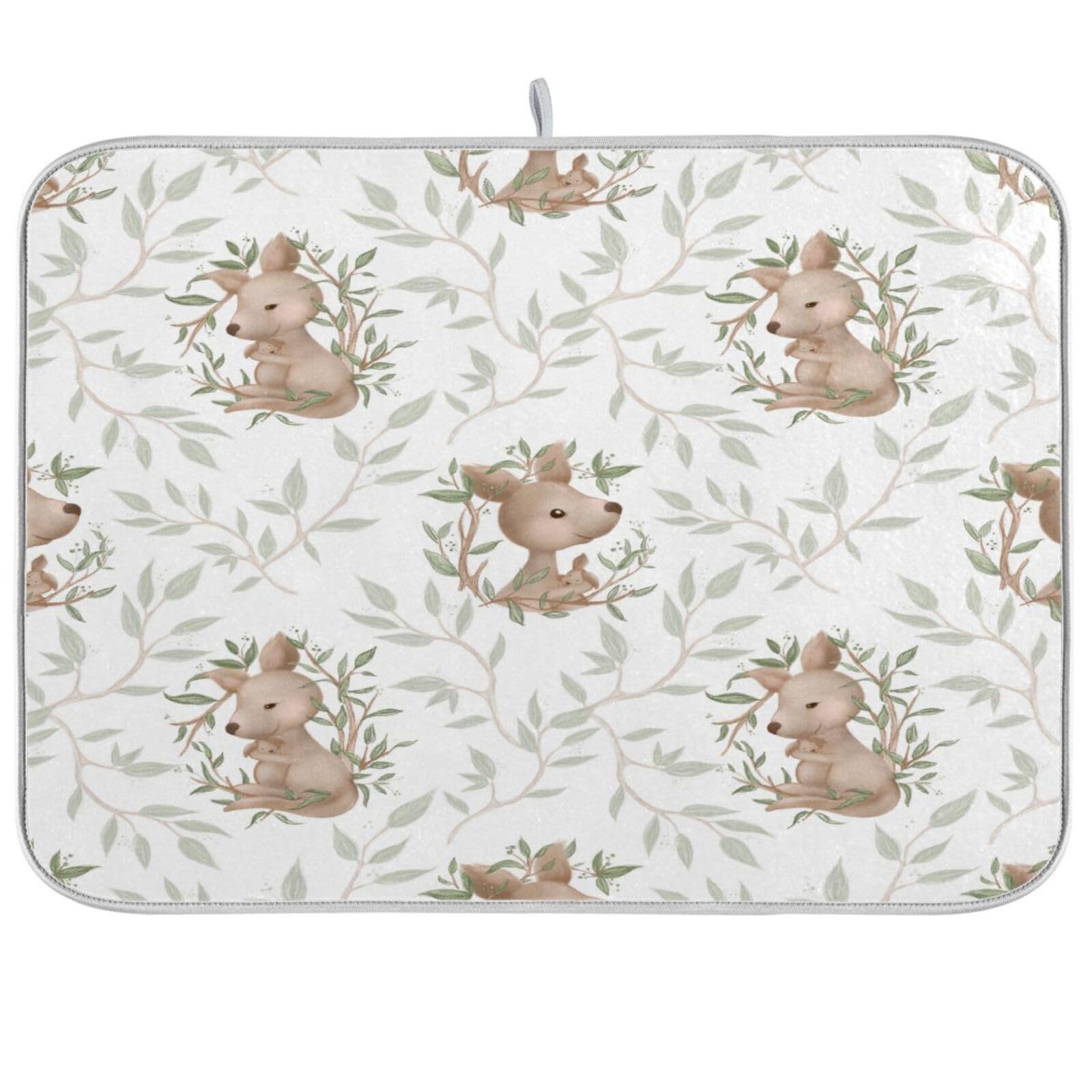 MAOBLYR Cute Kangaroo Kitchen Dish Drying Mat, 16'' x 18'' Super Absorbent Dish Drying Mat for Kitchen, Sink, Dining Table