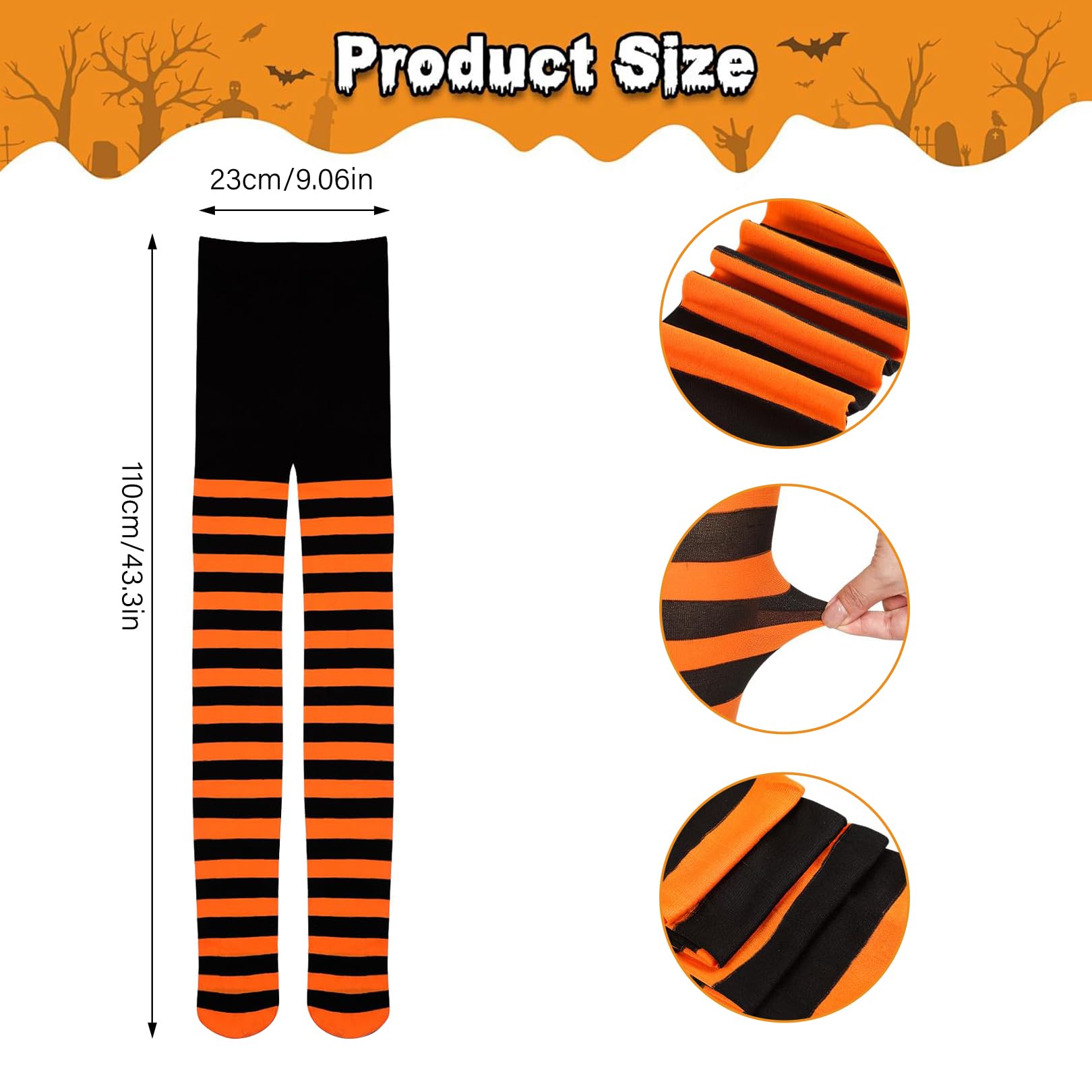 Halloween Striped Tights, High Waist Striped Leggings Stocking, Women’s Fancy Dress Tight - Image 2