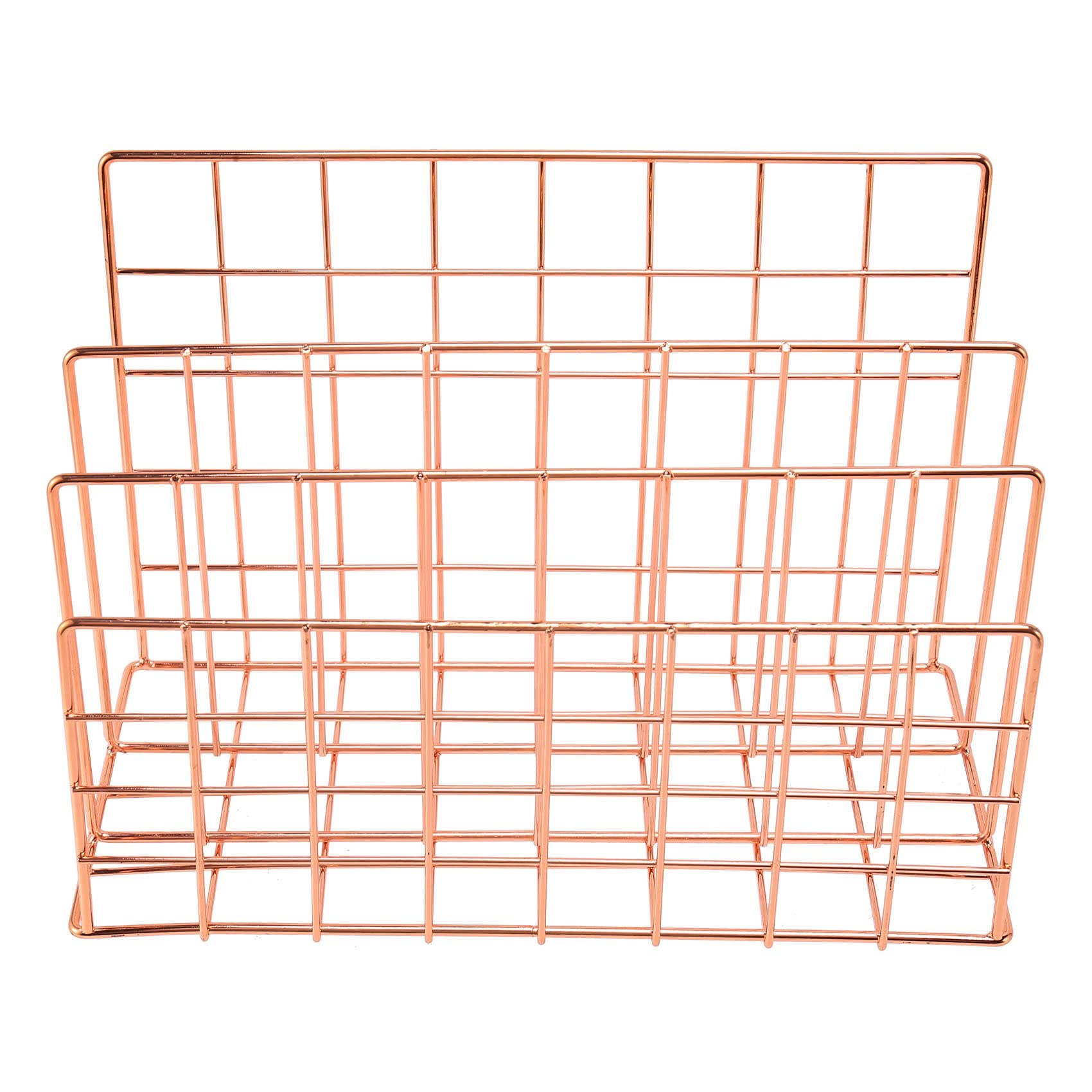 Asyduey Desktop Mail Organizer, 3-Slot Metal Wire Mail Sorter, Letter Organizer for Letters, Mails, Books, Postcards and More, Mail Holder Rose Gold