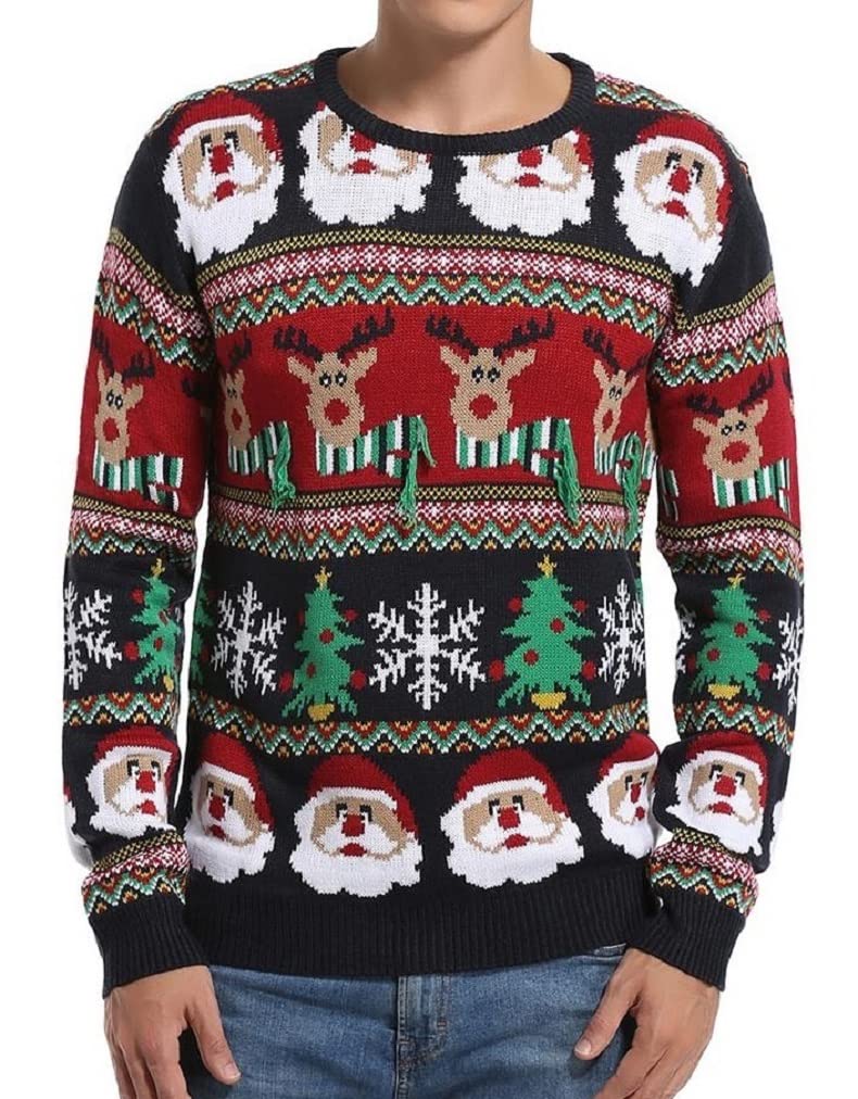 Men's Holiday Reindeer Snowman Santa Snowflakes Sweater