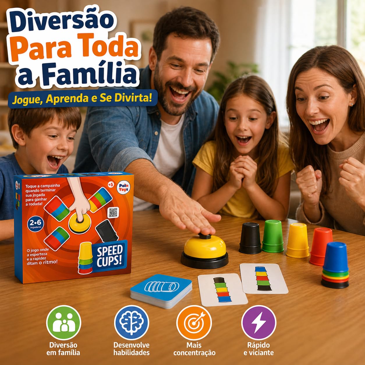 Jogo Speed Cups Infantil e Família, Atenção e Reflexo para