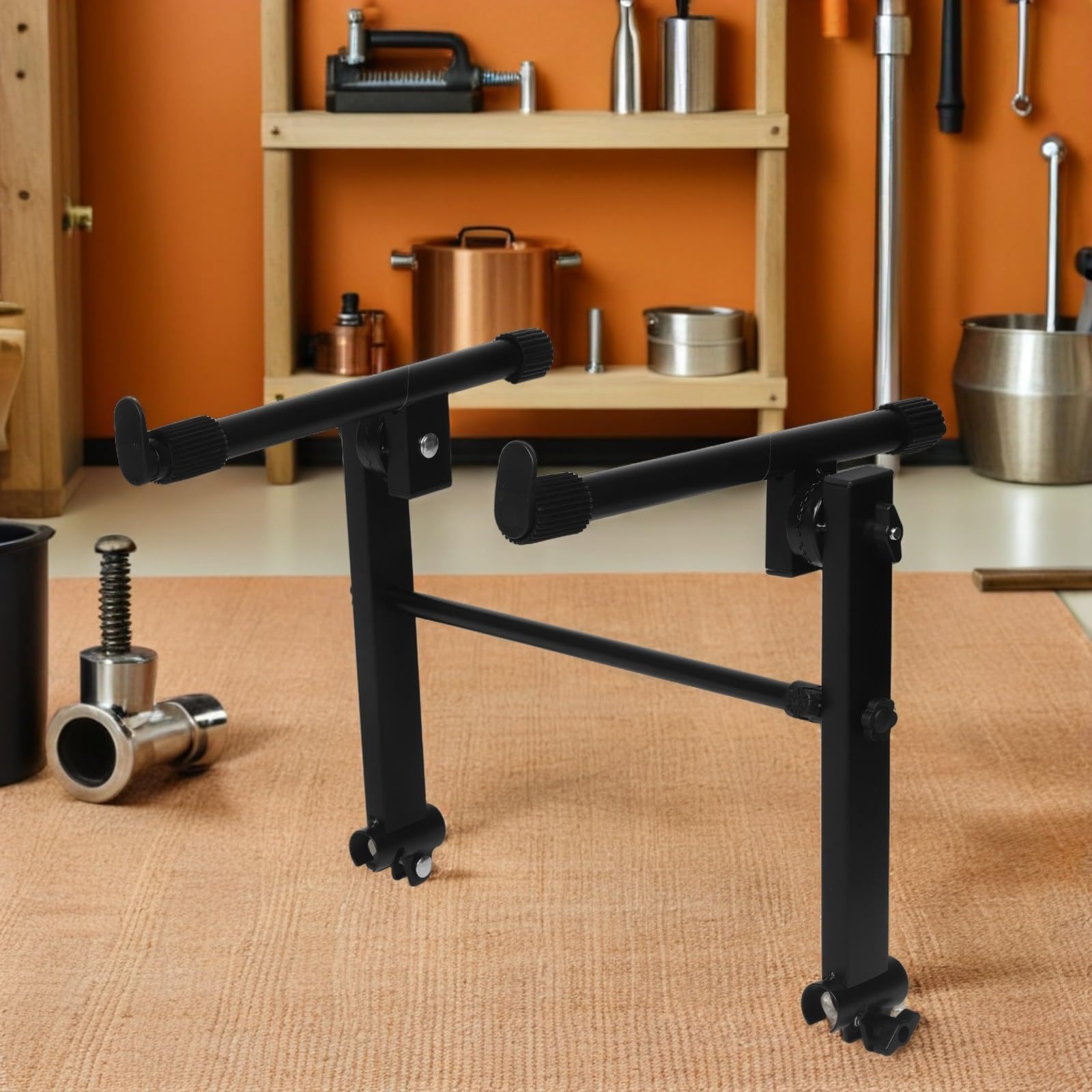 HANABASS Soporte Ajustable Doble Nivel para Teclado Electrónico y Sintetizador, Estructura Metálica Portátil Antideslizante para Conciertos y Presentaciones
