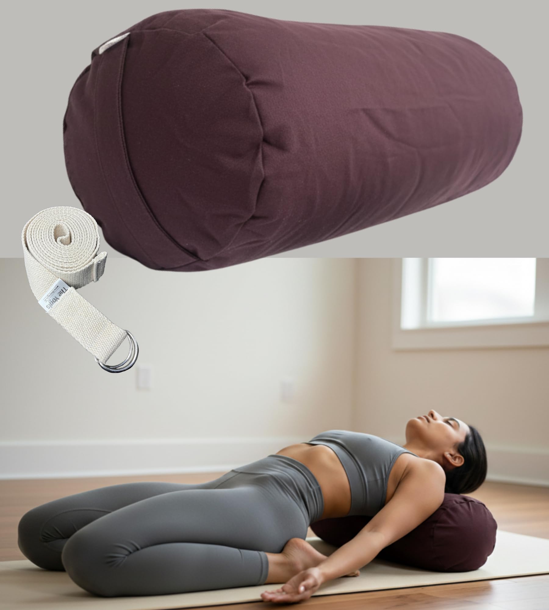 The Yogis Iyengar Yoga Bolster Removable/Washable Cotton Cover | Size: L 59 x W 23cm | with Belt