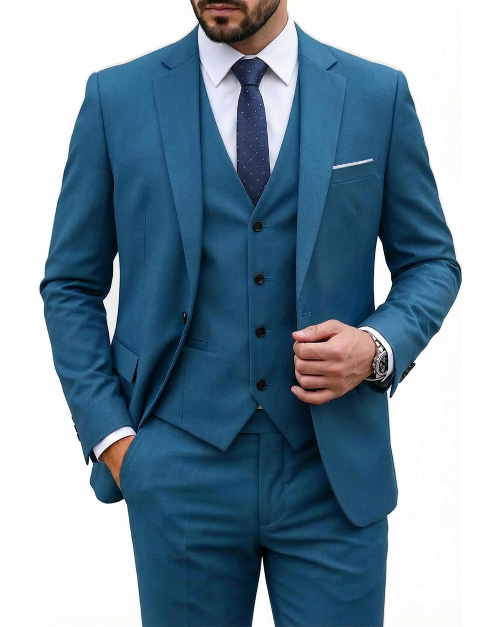 my's Men's 3 Piece Suit Blazer Slim Fit One Button Notch Lapel Dress Business Wedding Party Jacket Vest Pants & Tie Set Light Blue-picture-28