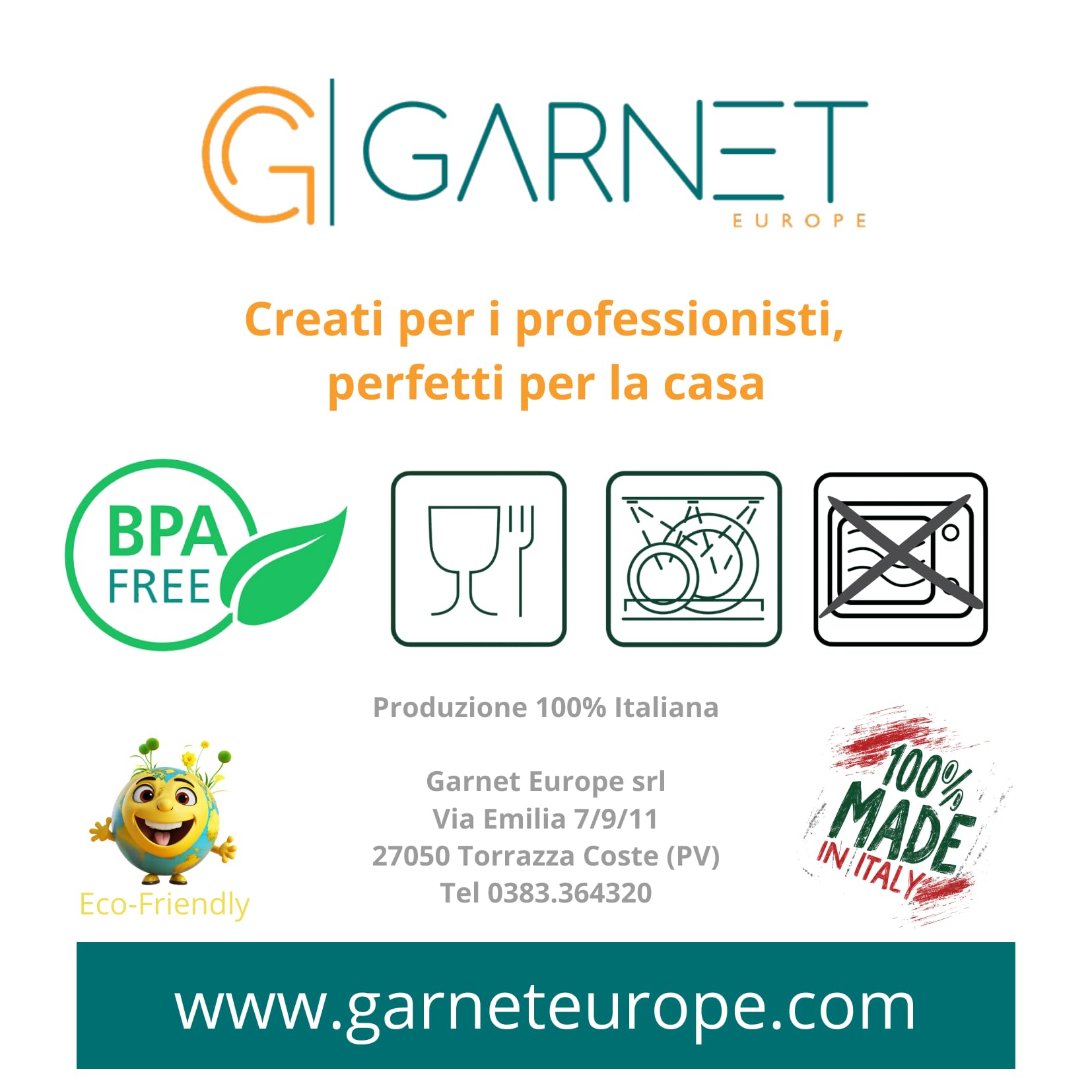 Garnet, Posacenere Luna, 6 PEZZI in plastica (melamina) resistente ad alte temperature, antiurto, Made in Italy 100%, Diametro 10 cm, Bianco, 806812138357