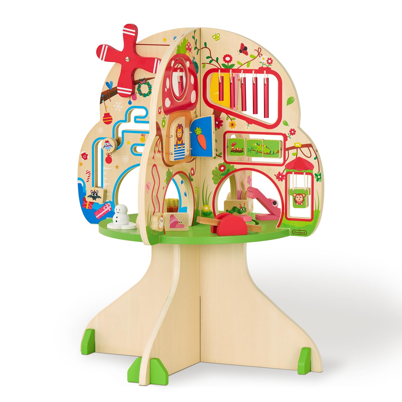 Photo 1 of Monläurd® Montessori Wooden Tree Activity Center, Sensory Table & Busy Board for Toddlers 1-3, 4-Season Learning Activity Cube for Playroom & Daycare