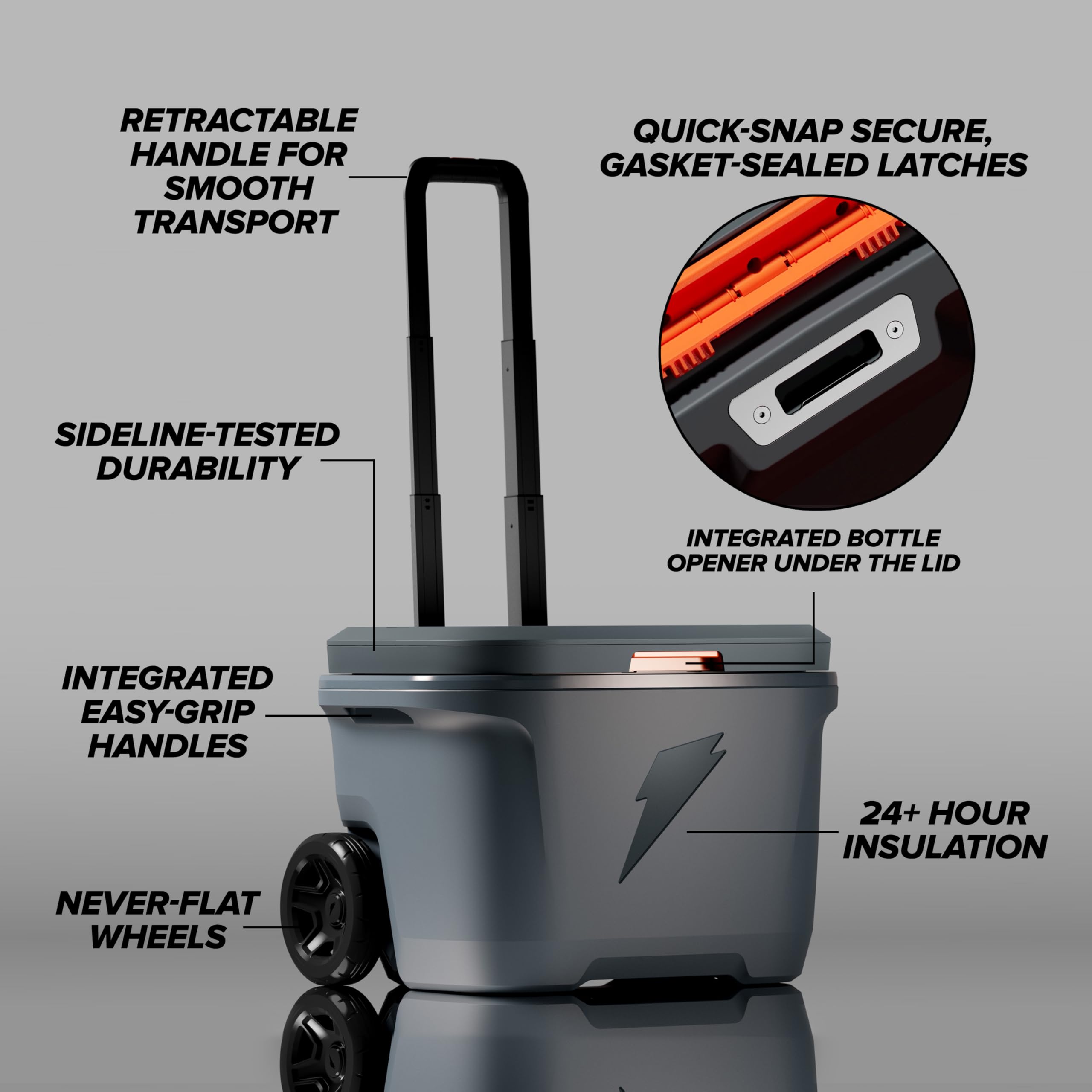 Gatorade Rolling Ice Chest, 50 Quart, Grey