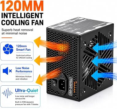 800W Gaming Power Supply, ATX 3.1 PSU, GPUs, semi-Passive 120mm Fan, LLC Technology, Single Rail, for Overclocked GPUs