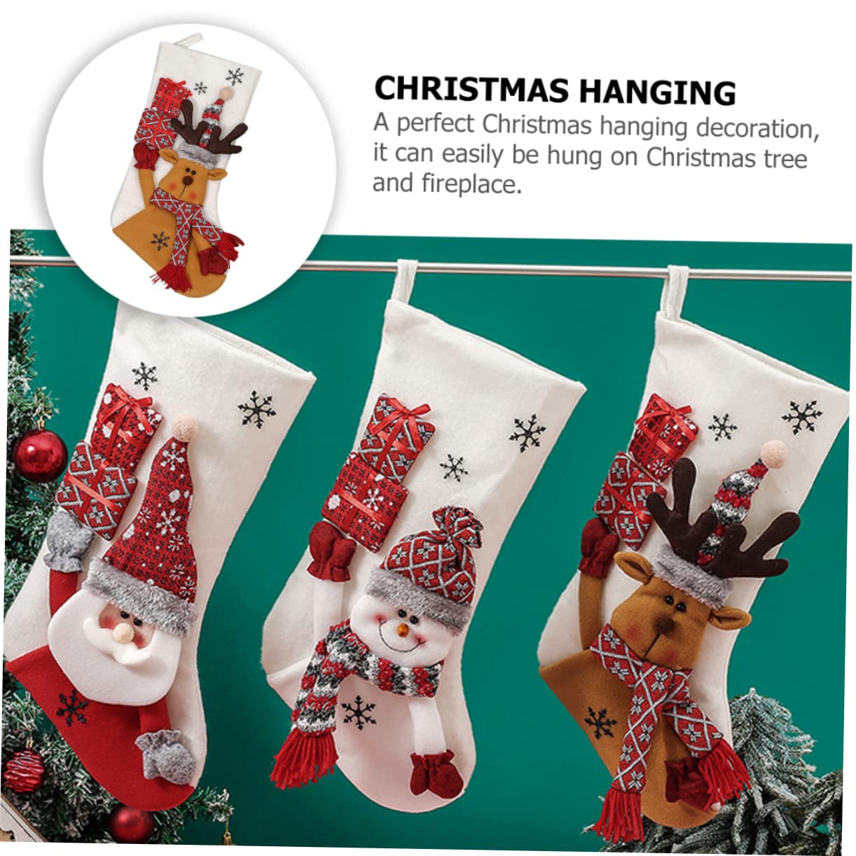 Zerodeko 3 Stück Weihnachtssocken Weihnachtsbaum Strümpfe Weihnachten Plüsch christbaumanhänger weihnachtsbäume geschmückt Christbaumschmuck traditionelle Weihnachtsstrümpfe Maschenware