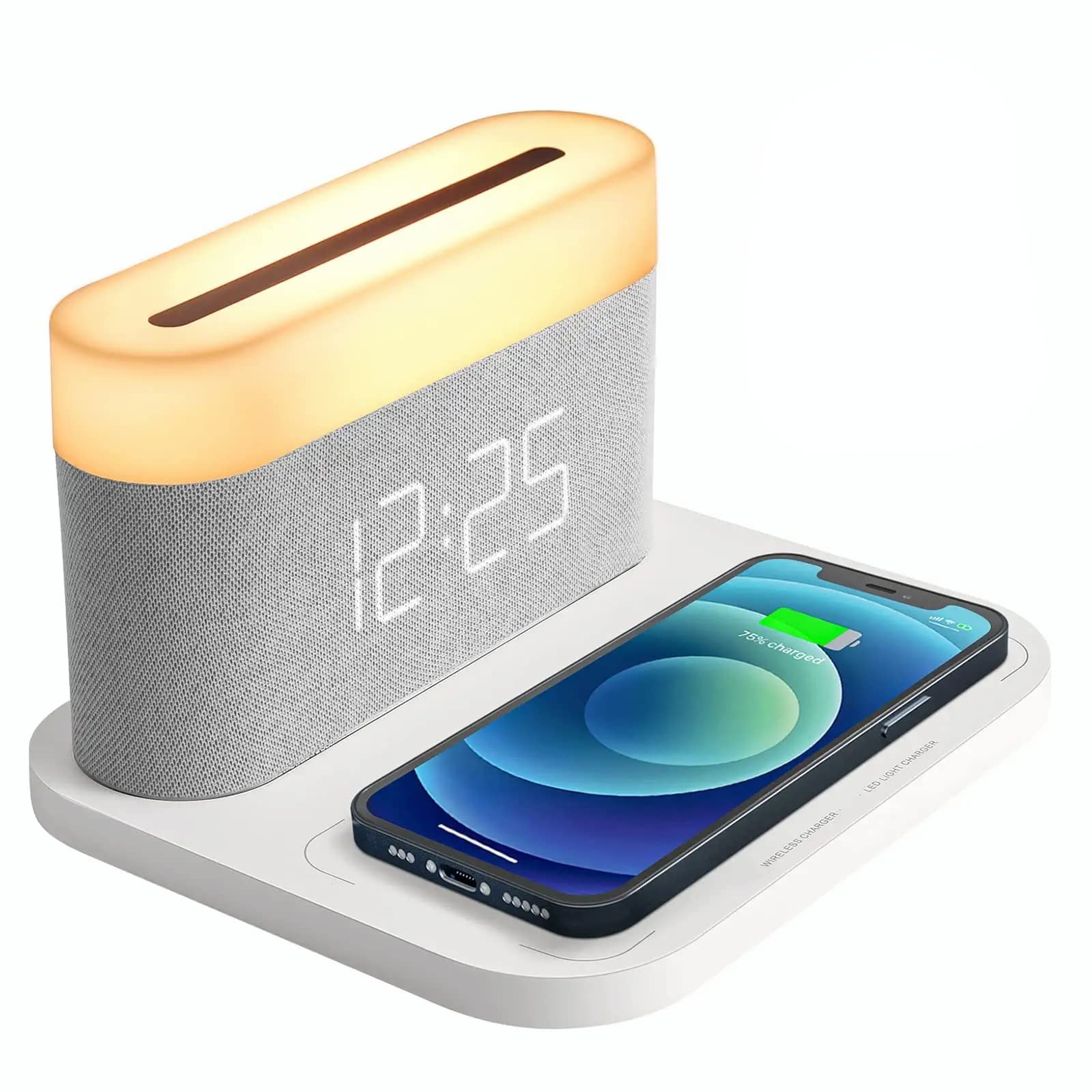Excefore Digital Alarm Clock with LED Night Light Wireless Charging 15W Max Touch Bedside Lamp with 5-100% Adjustable Brightness,12/24Hr,Snooze,QI Wireless Charger,Bedroom