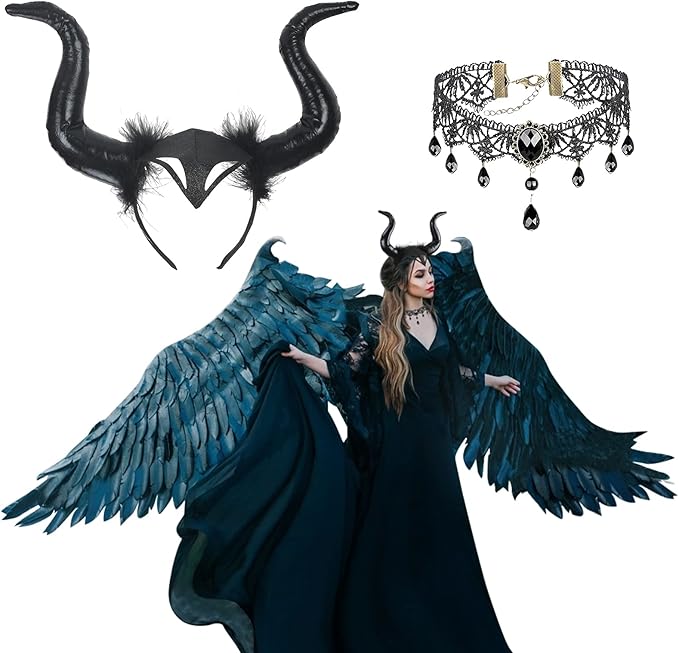 HAMOOM Evil Witch Horn Devile Demon Horns Headdress Black Gothic Steampunk Horn Queen Horns