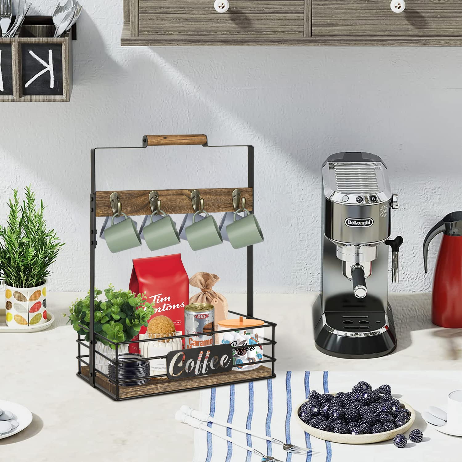 MEMOORIAL Coffee Mug Holder, Coffee Cup Holder with 8 Mug Hooks, Coffee Station Organizer for Countertop, Coffee Mug Rack for Coffee Bar, Coffee Mug Tree Rack Coffee Bar Accessories Organizer