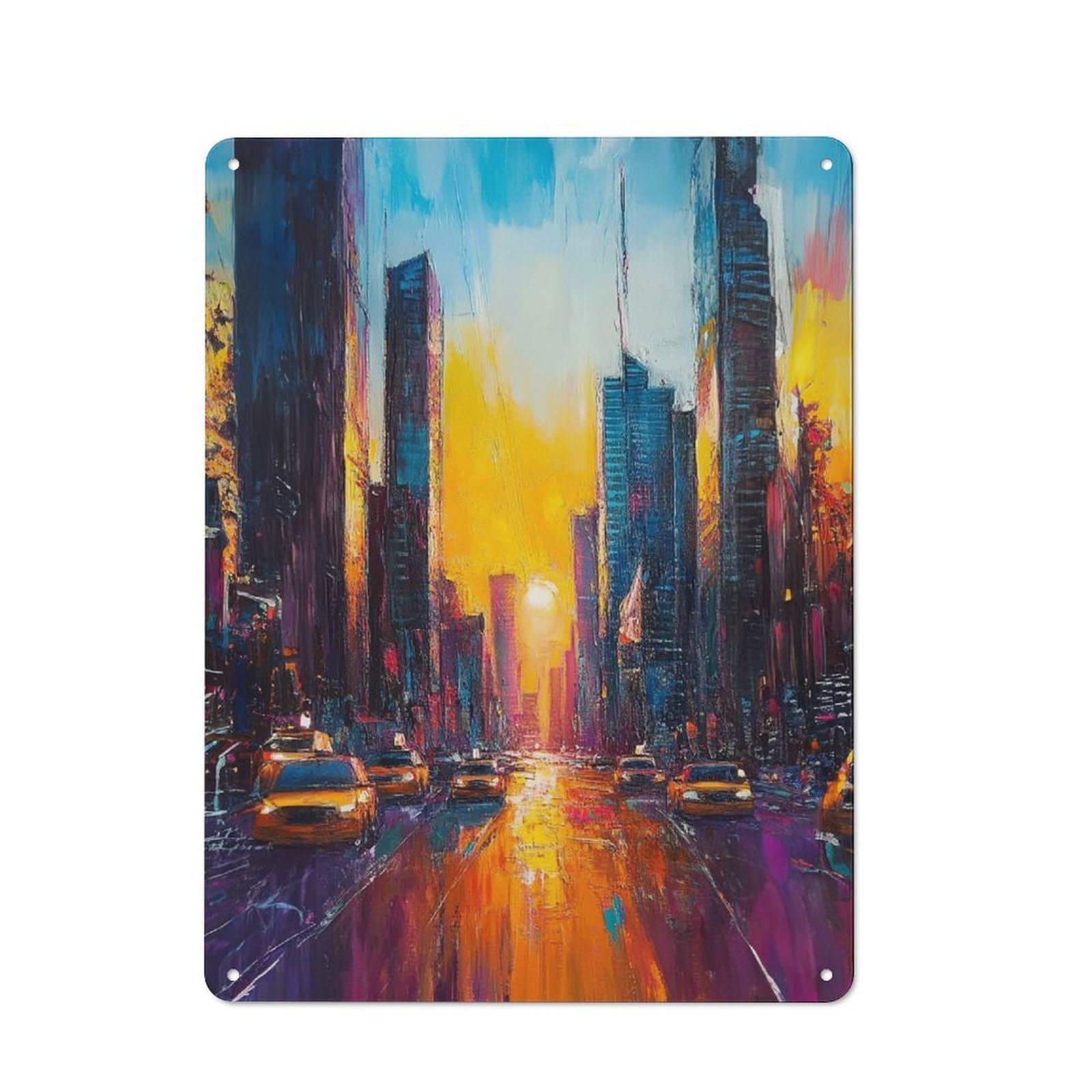 Sunset Cityscape Country Metal Wall Decor 40x30cm, Tin Wall Plaque for Cottage, Kitchen, Hallway Or Breakfast Nook