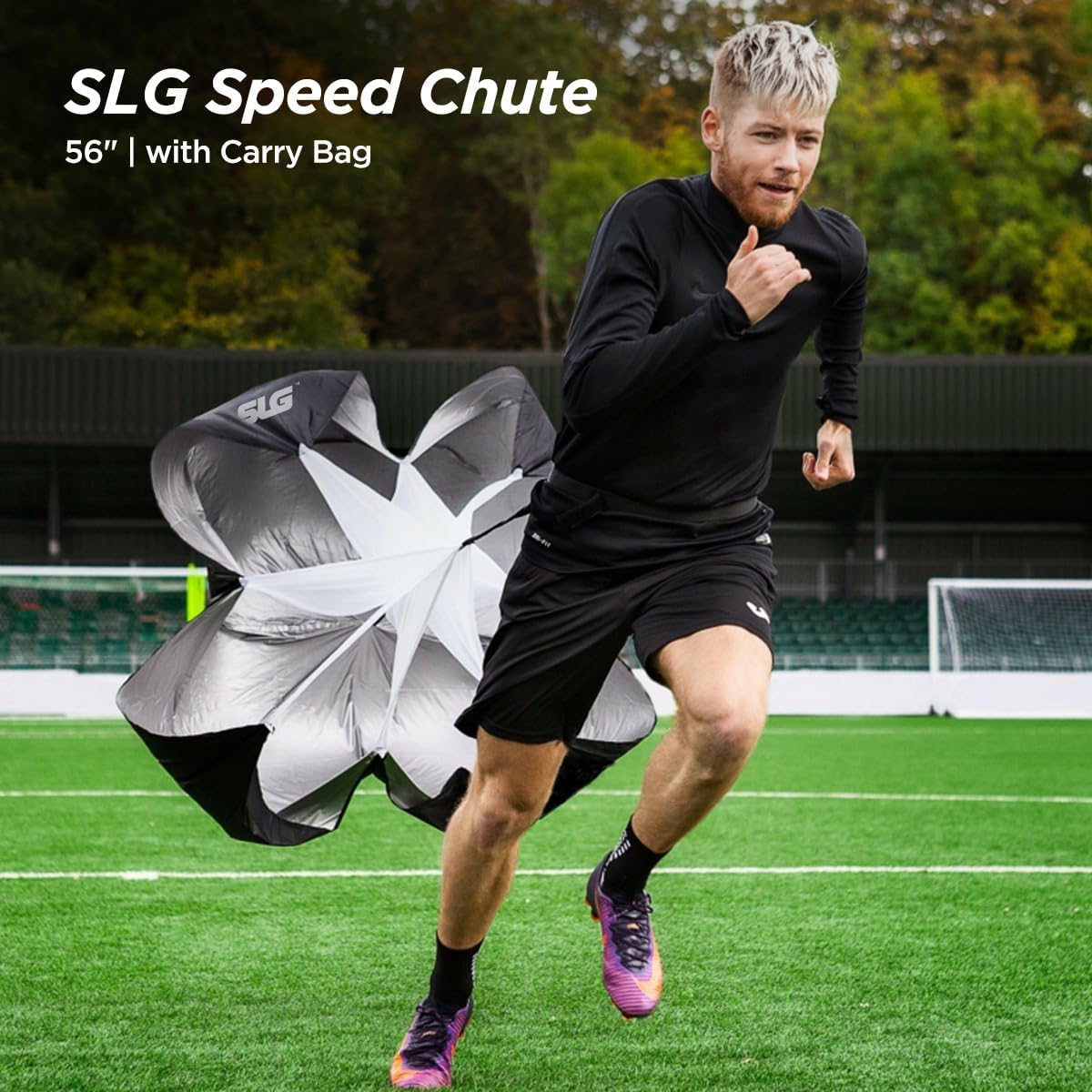SLG 56” x 56” Sprint Training Speed Chute | Speed & Agility Resistance Parachute for Explosive Acceleration, Power & Endurance Workouts | Black Nylon (Pack of 1) 1