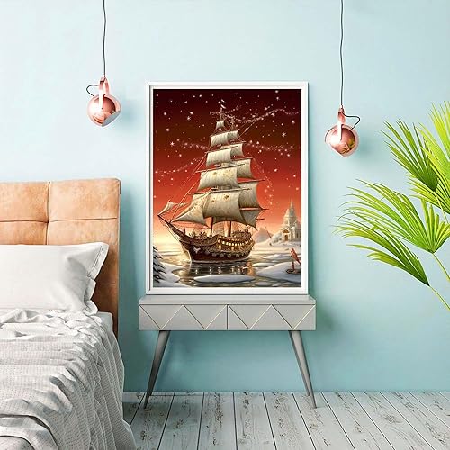 Miniatura 3 de Reofrey Kits de arte de diamantes de bricolaje para adultos, árbol de Navidad, kit de pintura de diamantes de imitación redondo de taladro completo,