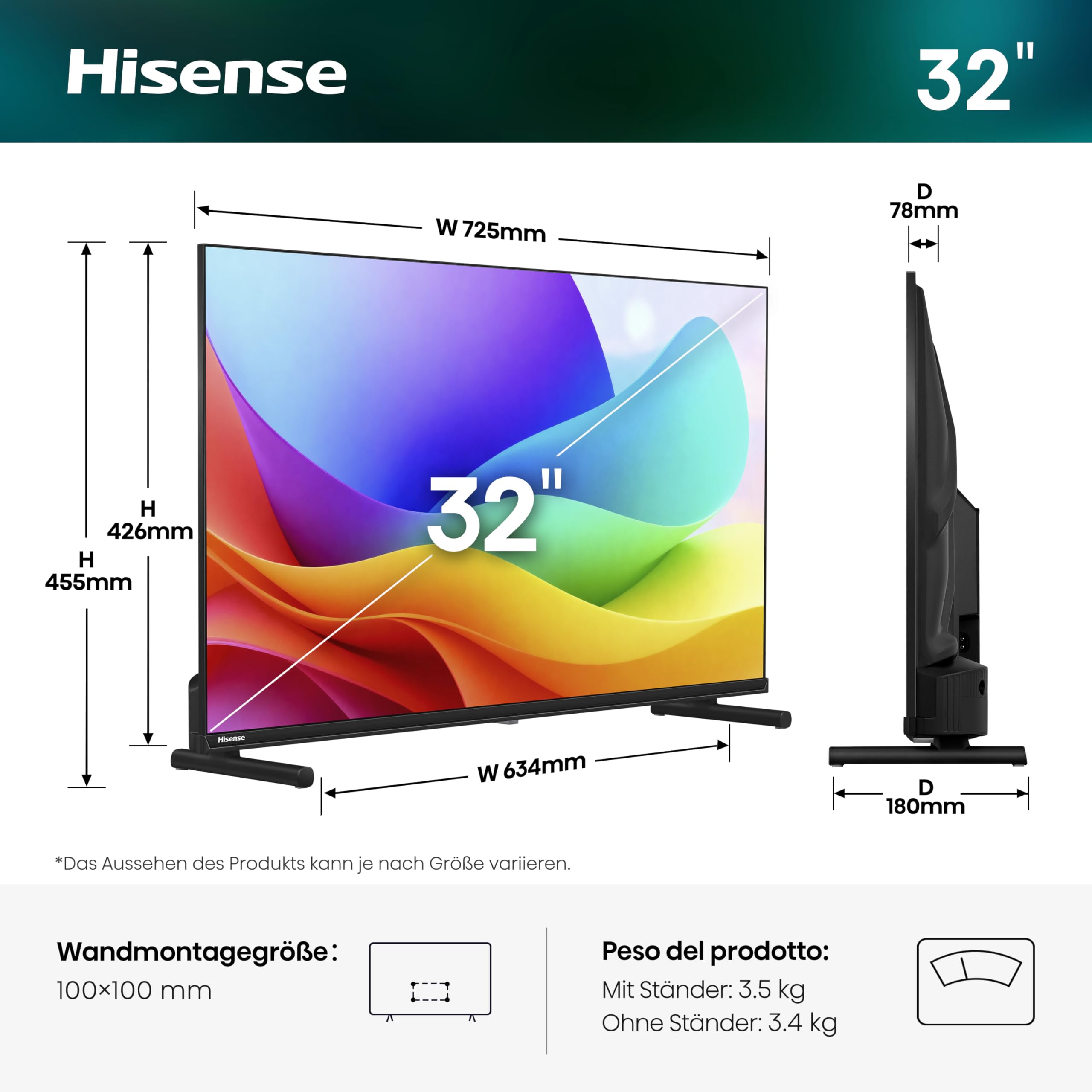 Hisense 32A5DS Fernseher 32 Zoll, FHD, QLED, Smart TV, 60Hz, Hi-QLED Colour, Dolby Atmos, Game Mode, Noise Reduction, Hohe Kontraste, Share to TV, HDR10, VIDAA OS