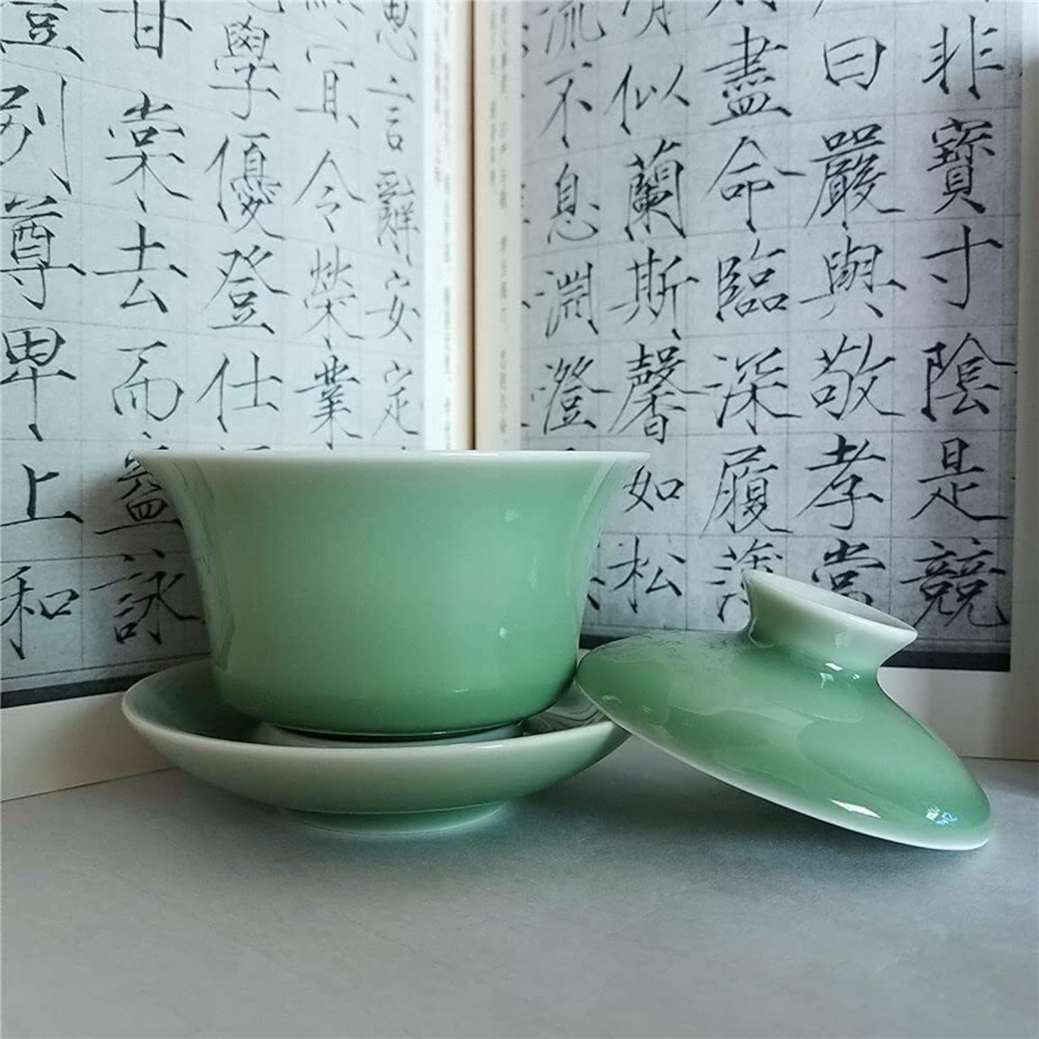 Chinesische Celadon Gaiwan Teetasse - 5-Unzen-Porzellan mit Deckel, glasiertes Crackle-Finish für Kung-Fu-Zeremonie, Geschenk für Teeliebhaber (green4)