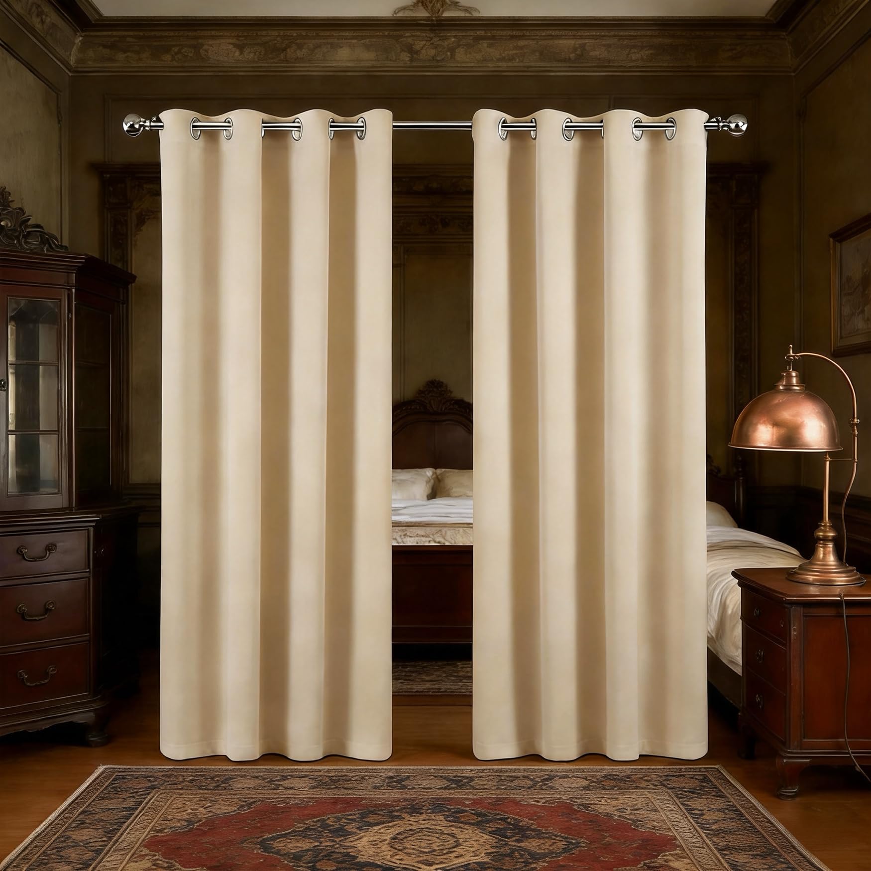 Rideaux opaques beige pour une chambre parentale cocooning