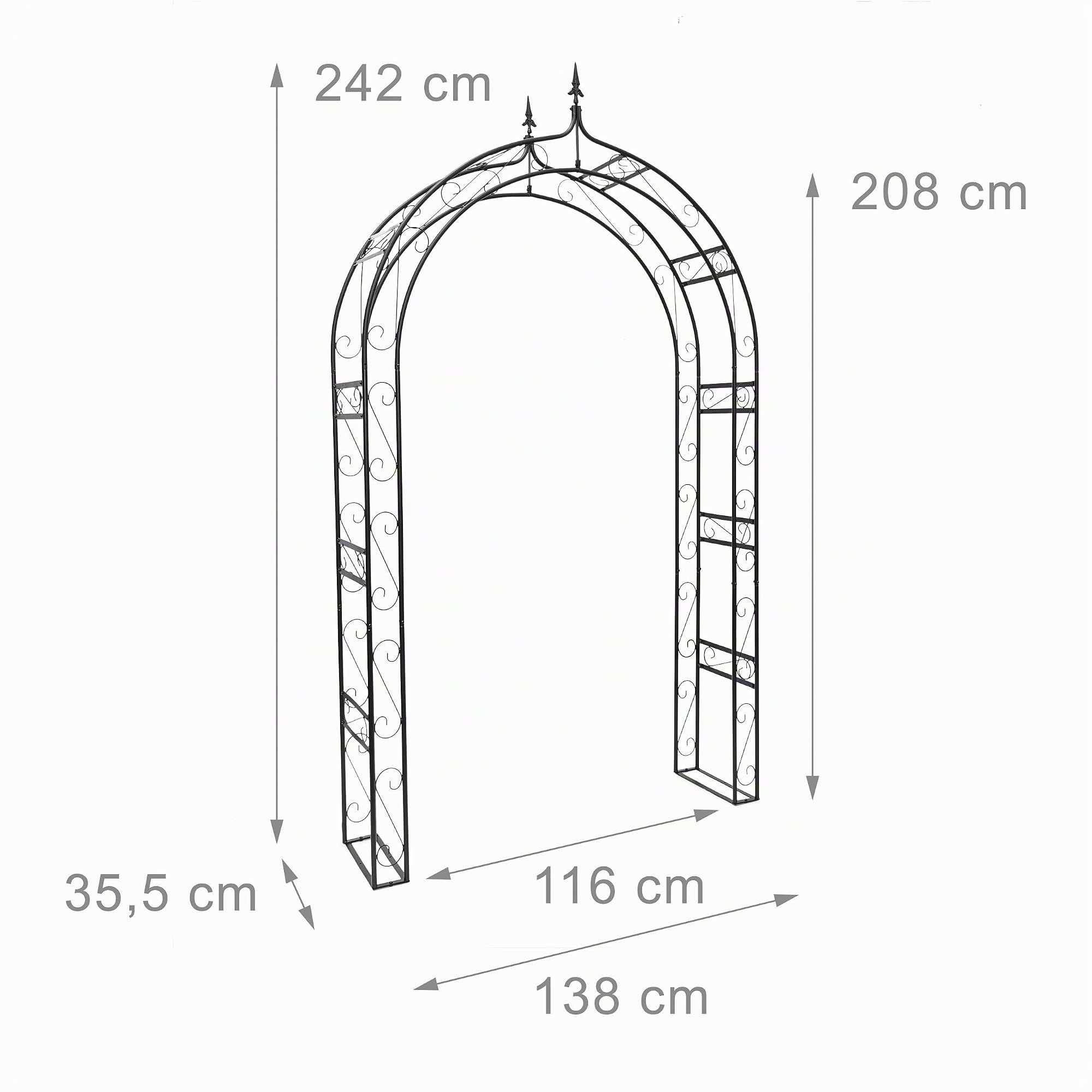 Relaxdays 10020028 Arche à rosiers pointue Tuteur de plantes grimpantes Support de jardin fer noir en métal obélisque pour fleurs arceaux colonne H x l x P: 242 x 138 x 35,5 cm