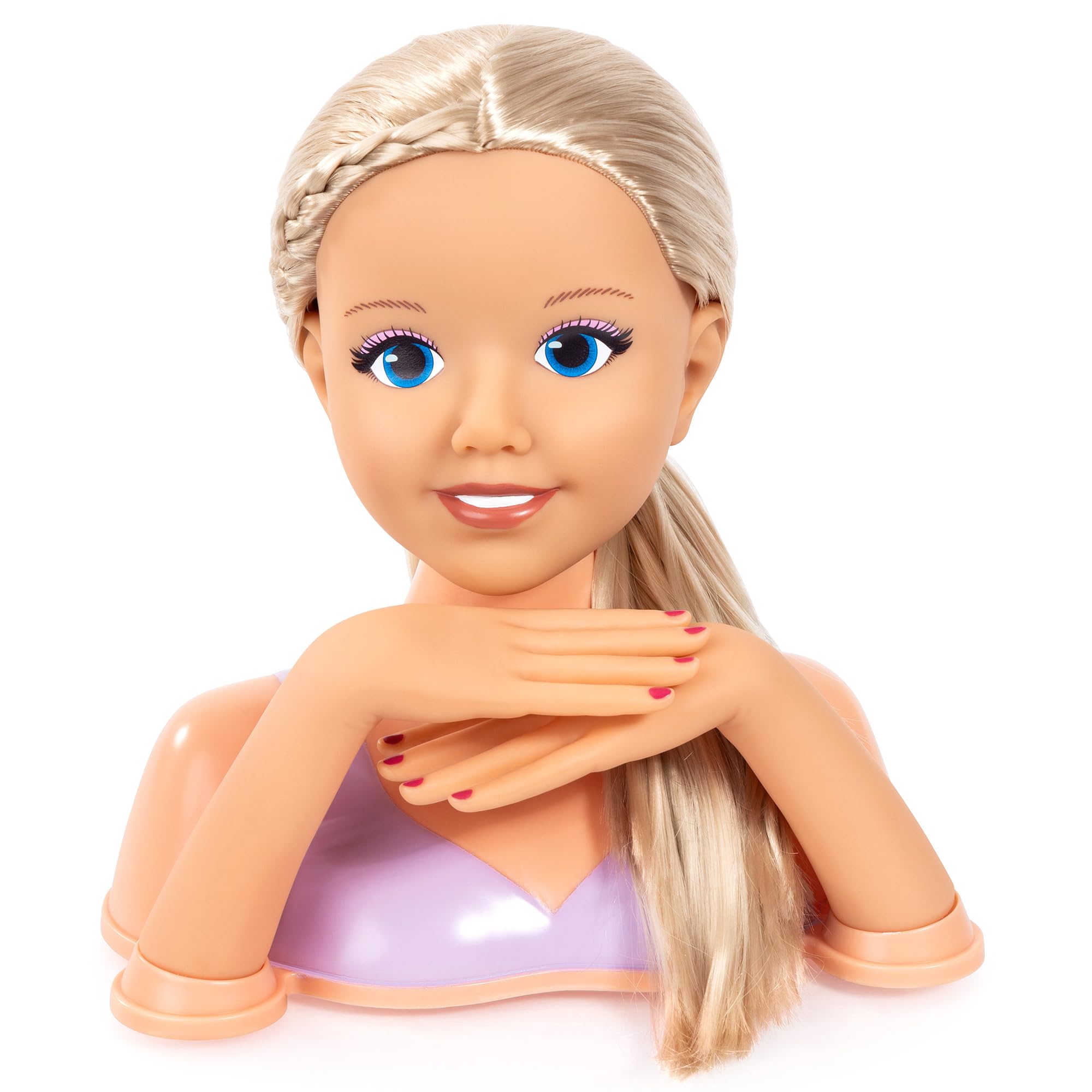 Bayer Design 90025AC Lisa Top Model Frisierkopf Schminkkopf, Puppenkopf mit Haarzubehör, Händen, Make-up, 25 cm, Blond