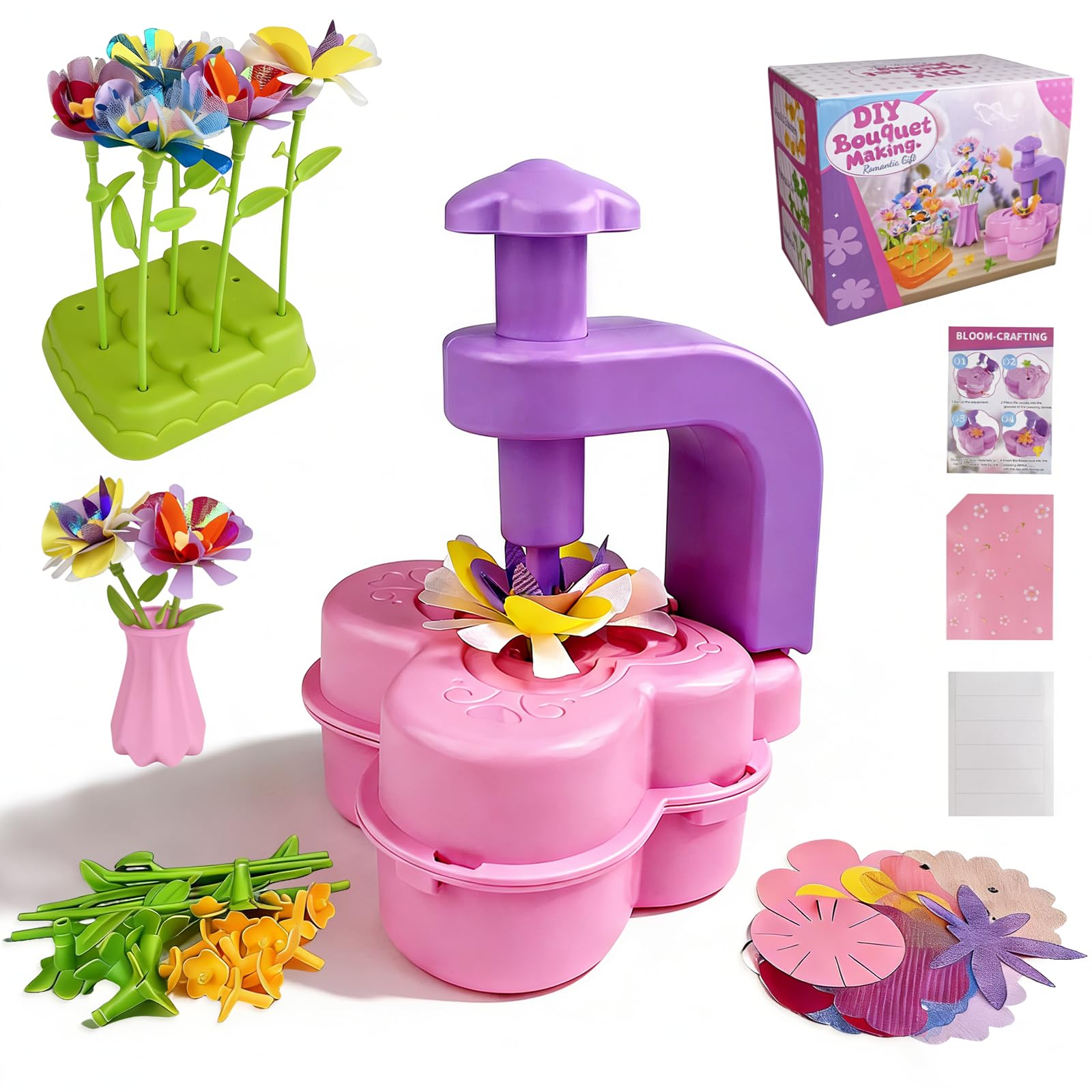 LUMITERRA Kit Création Bouquet de Fleurs DIY, Set de Bricolage avec Machine à Fleurs, Jouet Enfant 3 Ans+
