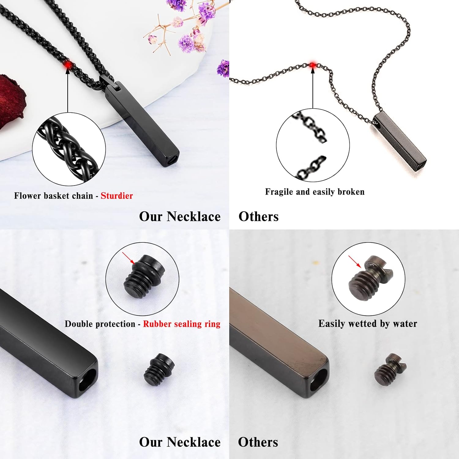 Dletay Urn Necklace for Ashes Stainless Steel Cremation Jewelry for Ashes Memorial Ash Necklace for Men Women Ash Holder Black - Image 5