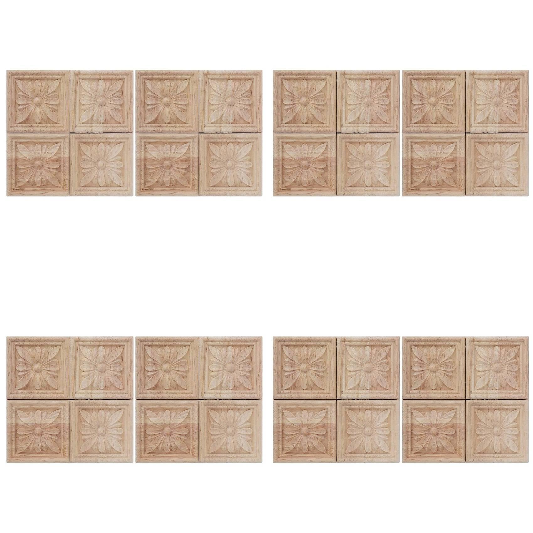 Vjsujehgy 32Pcs Wood Carved Applique Onlay Carving Checkered Unpainted Flower Pattern Decal for Cabinet Door Furniture Decoration