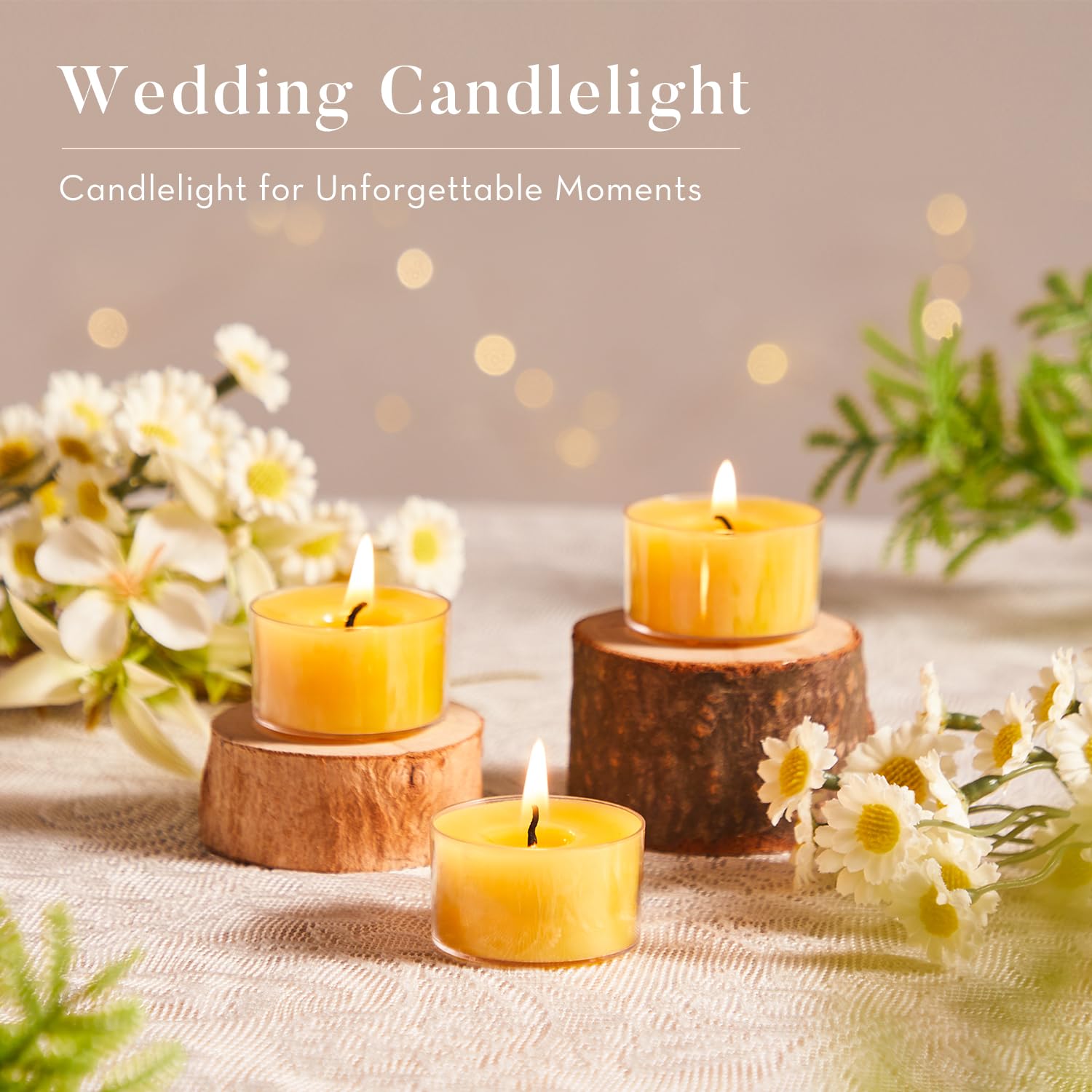 Ashlux Velas de Cera de Abeja Amarillas, 6 Horas – 48 Unidades | Vaso Acrílico Transparente. Ideales para Fiesta, Boda y Hogar – Cera de Abeja Natural