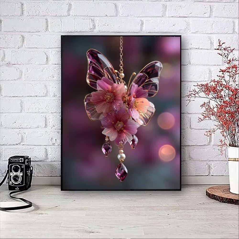 Zestawy do malowania diamentami 5D DIY, motyl różowy diamentowy zestaw do malowania dla początkujących dorosłych, okrągłe, pełne wiercenie, zestaw do haftowania, malowanie według numerów, do dekoracji