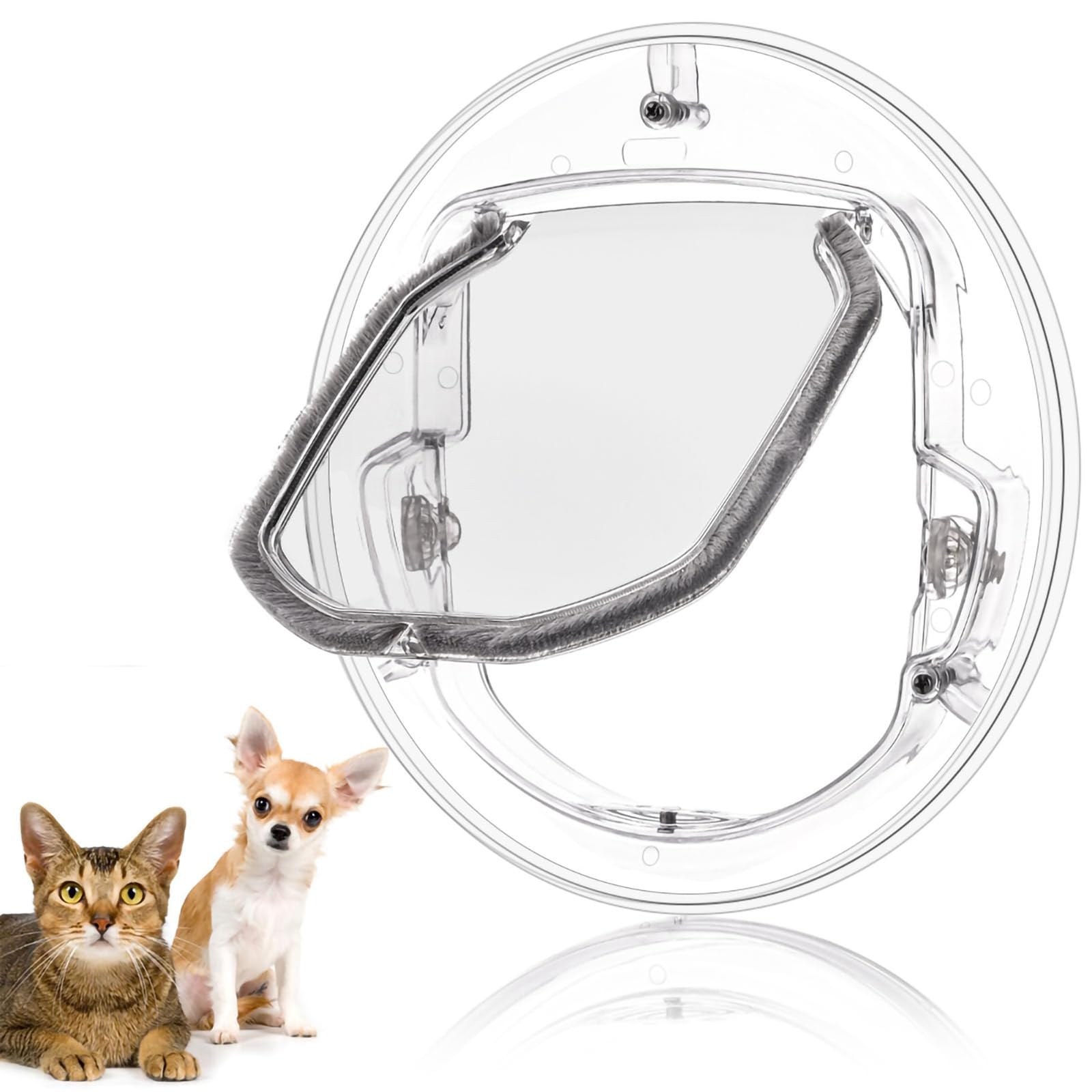 Gatera para gatos de cristal, puerta, cierre de 4 vías, puerta para gatos, transparente, reducción del ruido para gatos y 6 kg para perros de talla pequeña