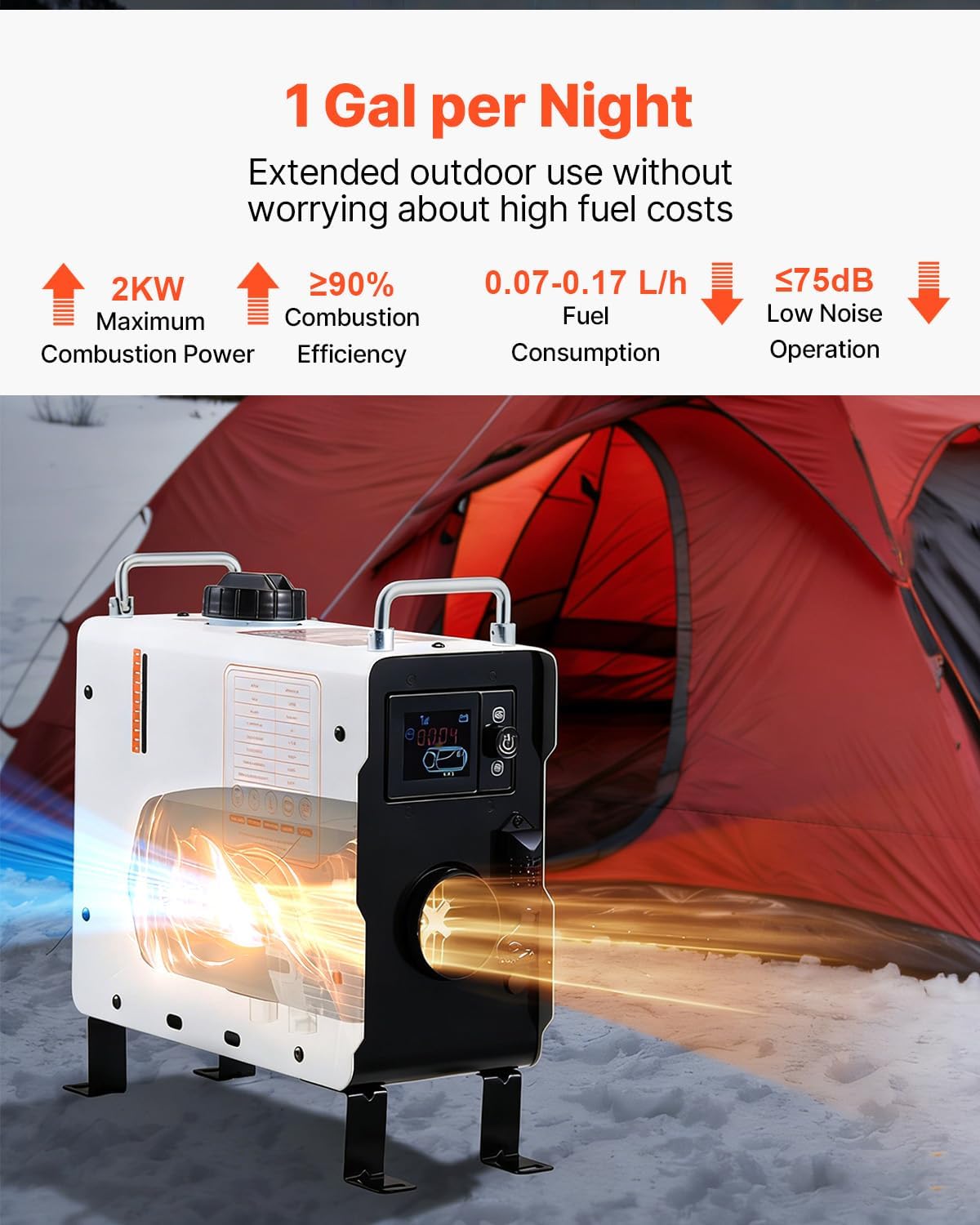 VEVOR Diesel Heater, 2KW 12V/24V All in One Diesel Air Heater with Bluetooth APP Control, Remote Control and Display Screen, CO Alarm, Portable Fast Heating for Vehicles, RVs, Trucks, and Outdoors