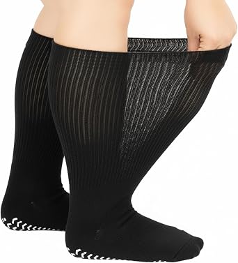 Mediss 3 Pairs Extra Width Socks for Lymphedema & Diabetic, Bariatric Sock Stretches up to 30" for Swollen Feet