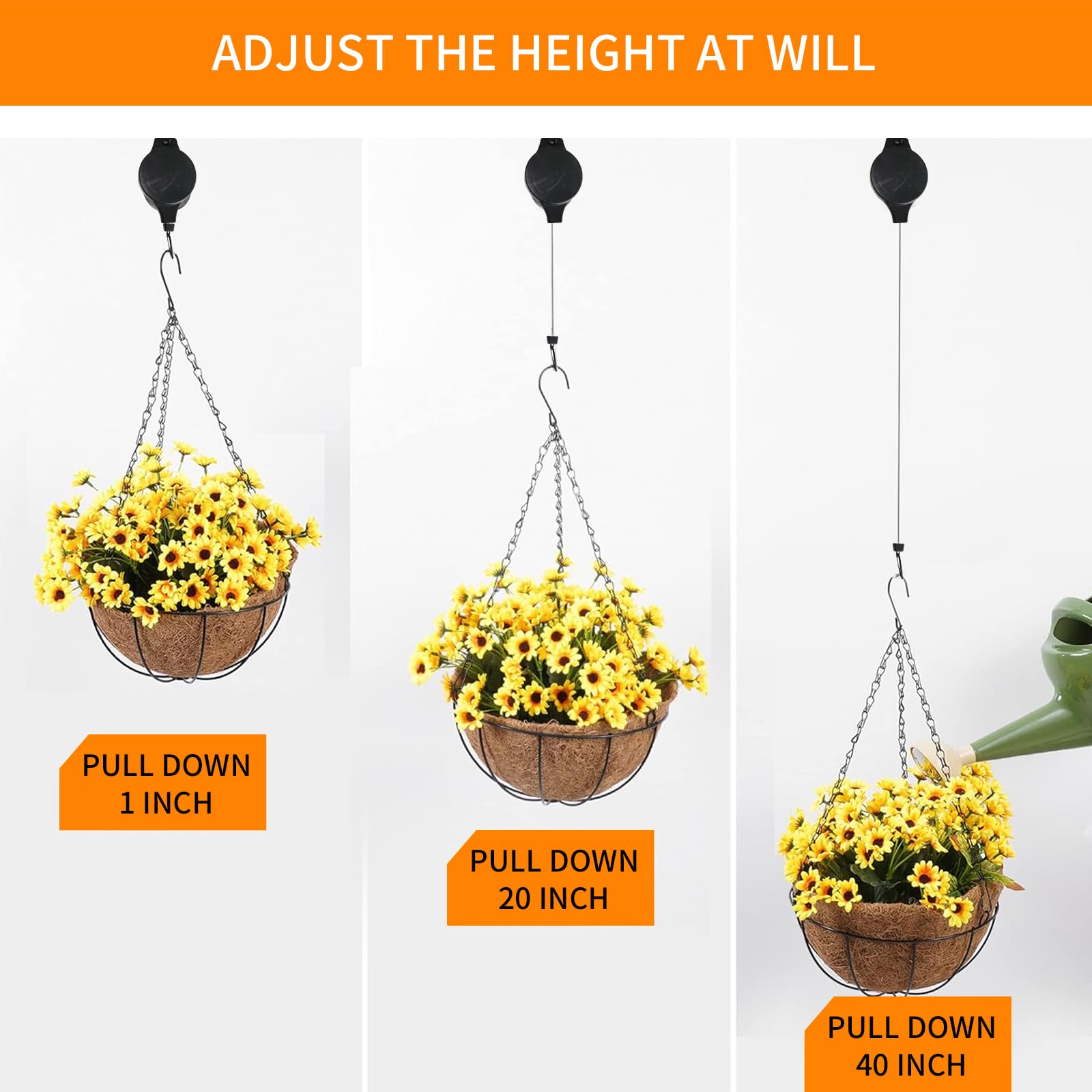Lot de 6 crochets réglables et rétractables pour poulies de plantes – Crochets polyvalents pour paniers suspendus, pots de fleurs et mangeoires à oiseaux