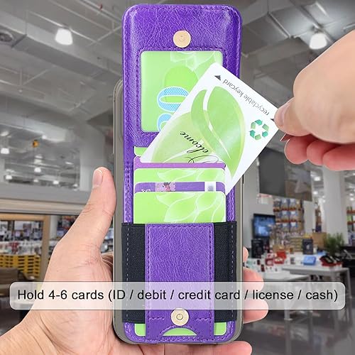 Miniatura 9 de Harryshell Billetera adhesiva para teléfono con ranuras para tarjetas soporta hasta 6 tarjetas Soporte de soporte Bolsillo con cremallera para