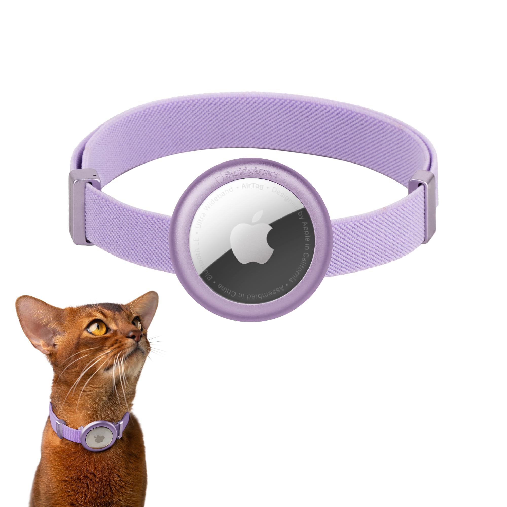 BuddyArmor Safety Cat Collar Pro Airtag Holder Set, US IDA Gold Award Cat Collar with Snap, Non Breakaway Elastic Release Cat Airtag Collar Airtag