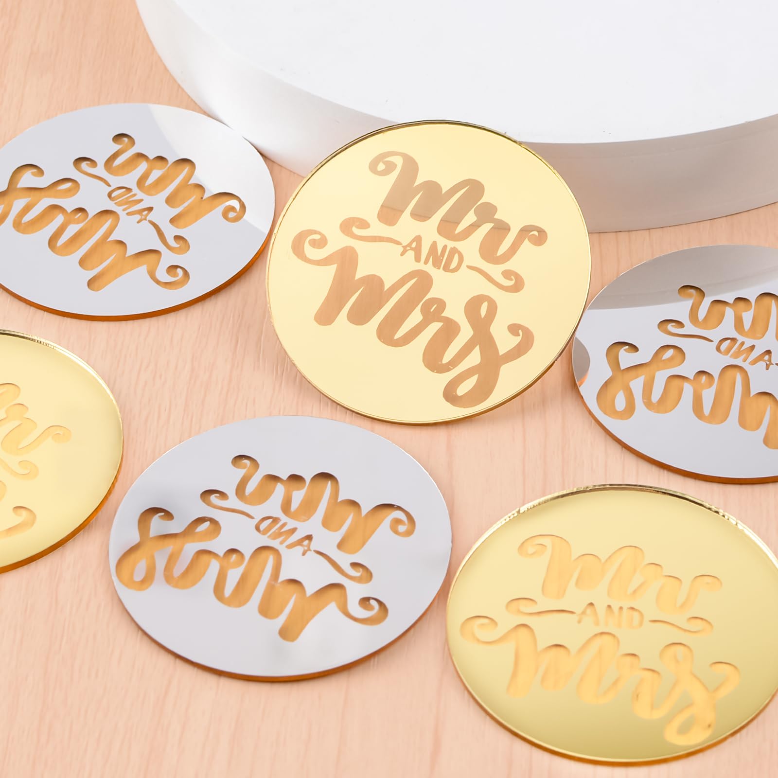 30 Topper Per Cupcake Acrilici Oro Mr. & Mrs. - Decorazioni Per Torta Matrimonio