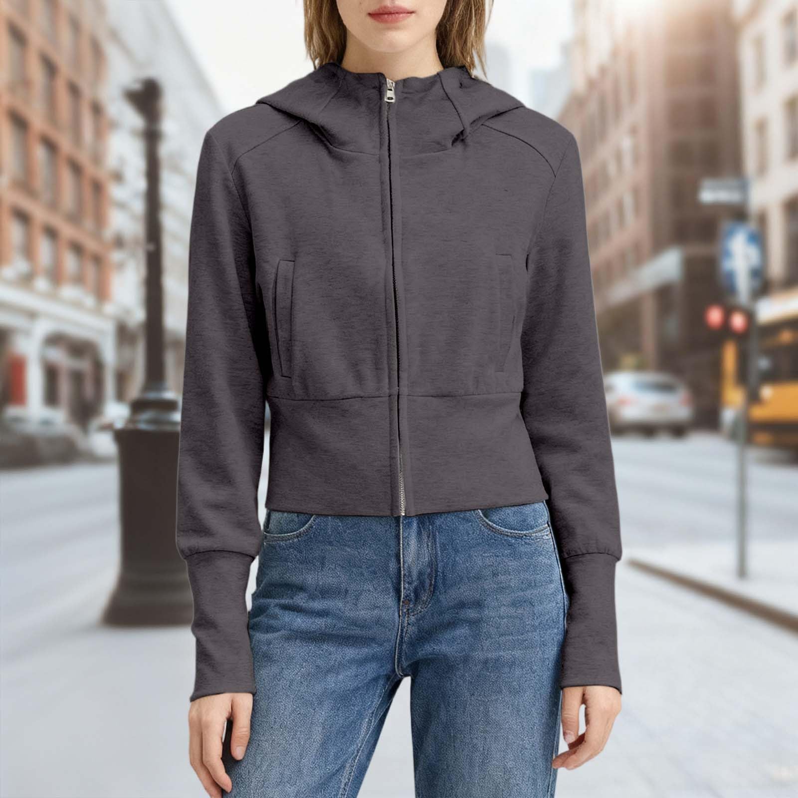 Chaqueta con Capucha y Cremallera de Color Liso con Cuello Alto para otoño e Invierno, Sudadera Ajustada